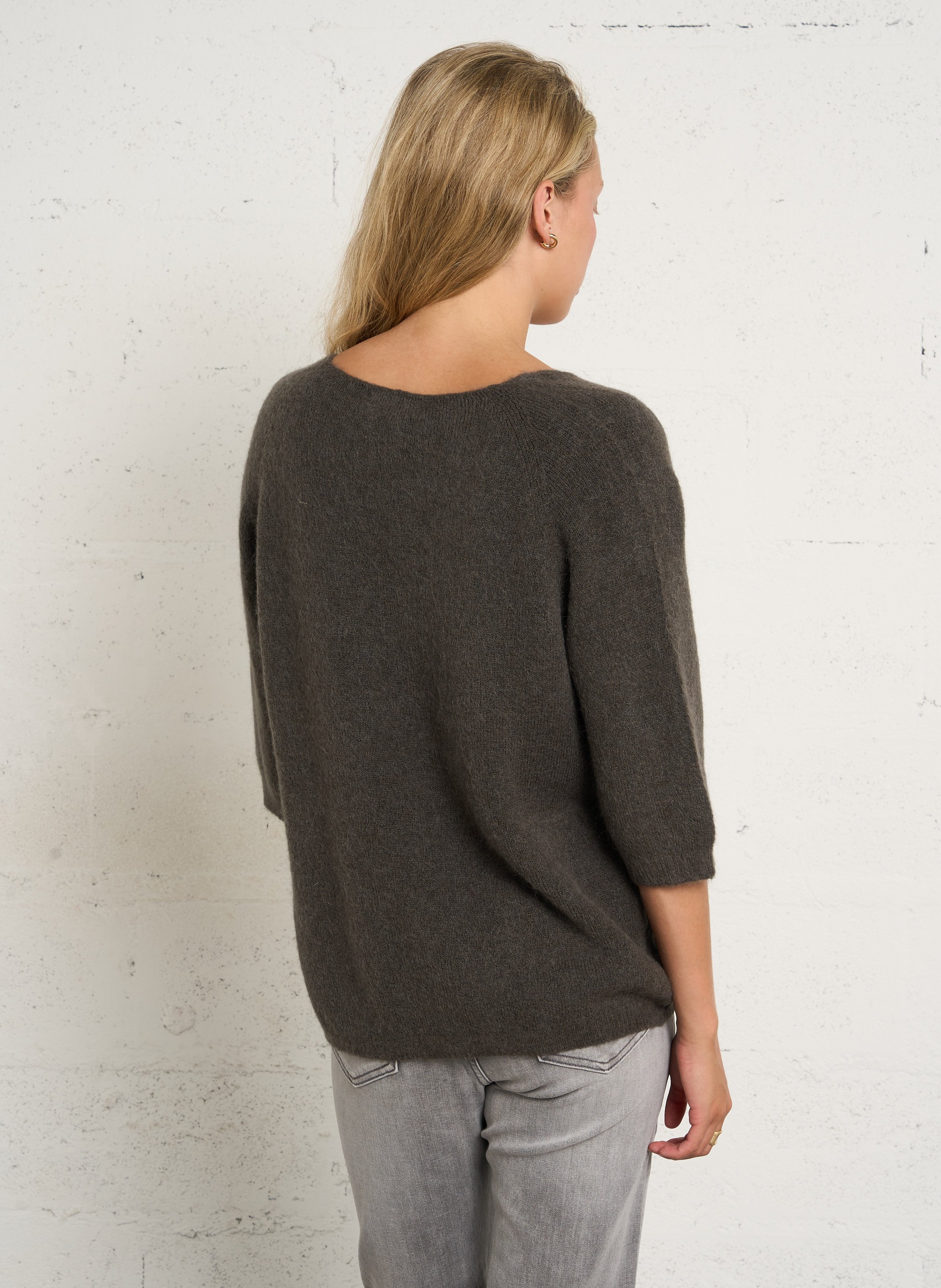 Oversized trui met V-hals PLEASE Kaki