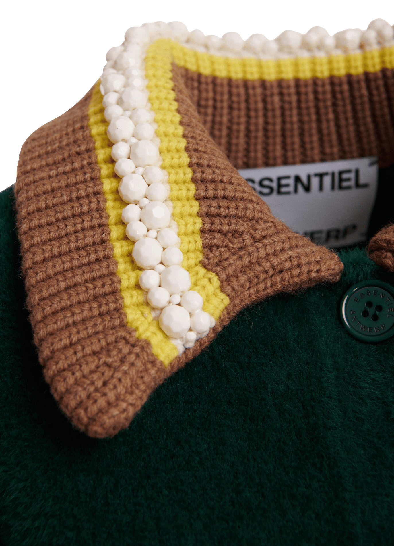 Loose fit cardigan with classic collar and button closure. ESSENTIEL ANTWERP Green
