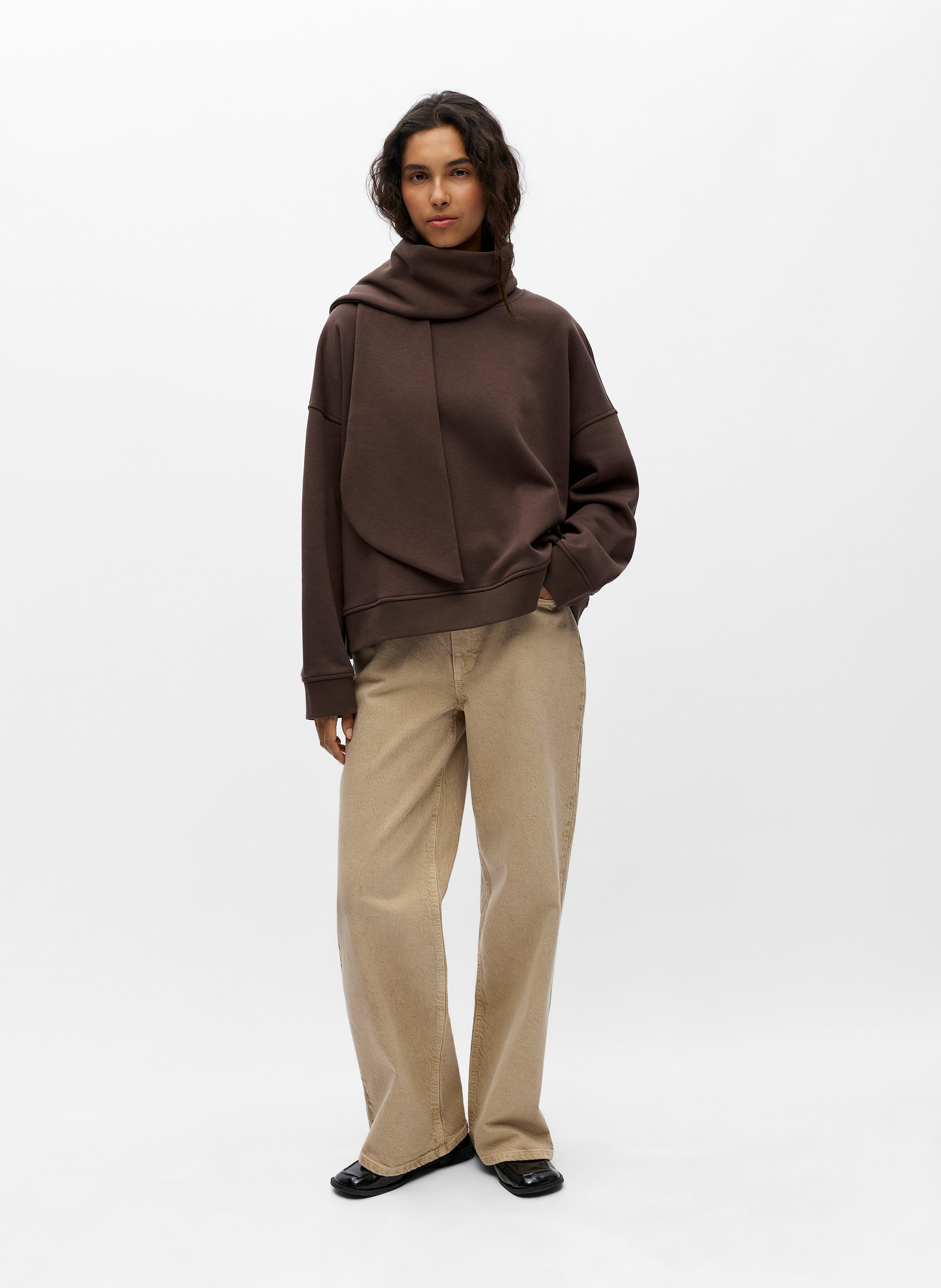 Sweatshirt mit abnehmbarem einfarbigem Kragen OBJECT Braun