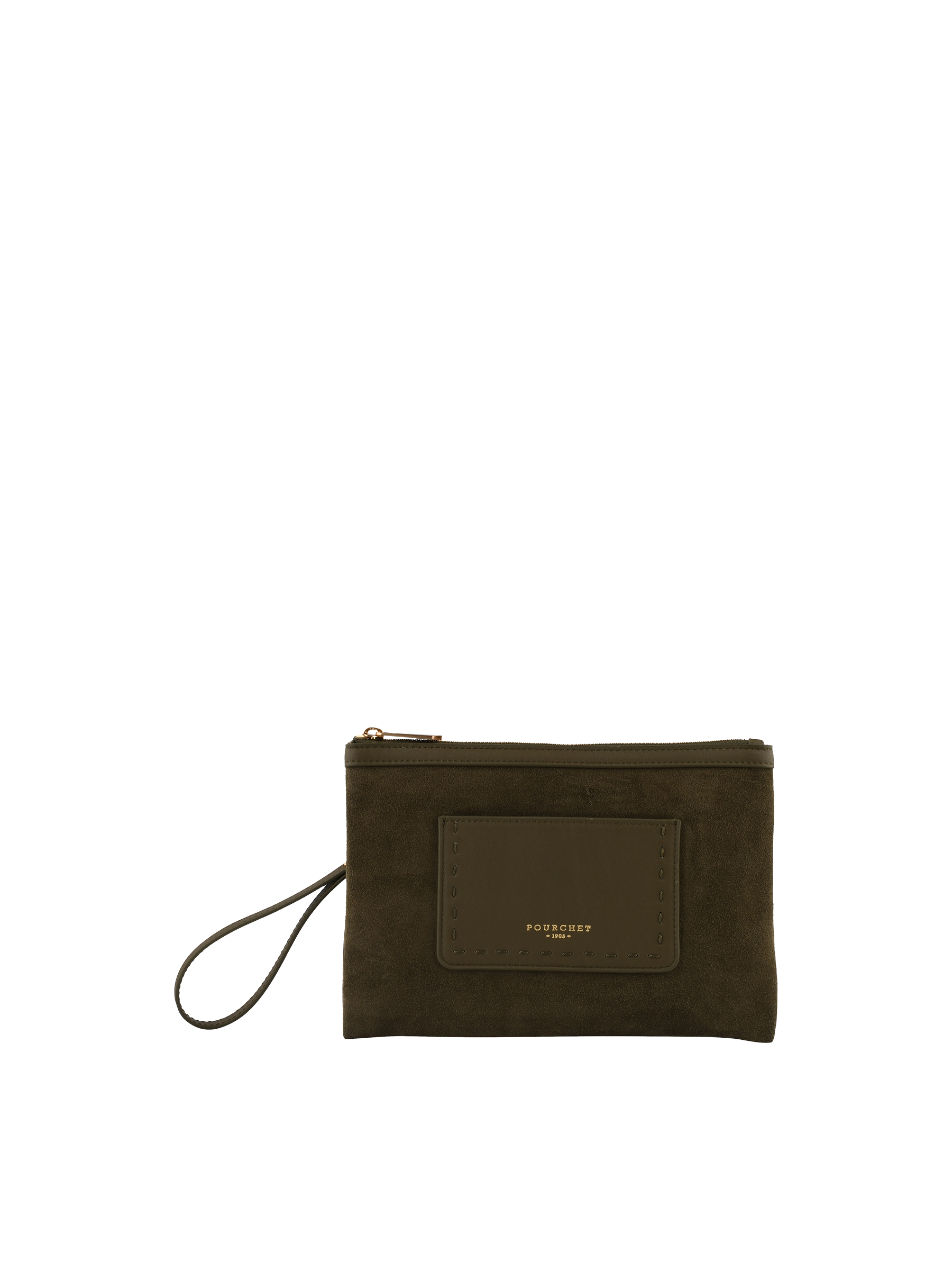 Suede cowhide leather clutch POURCHET