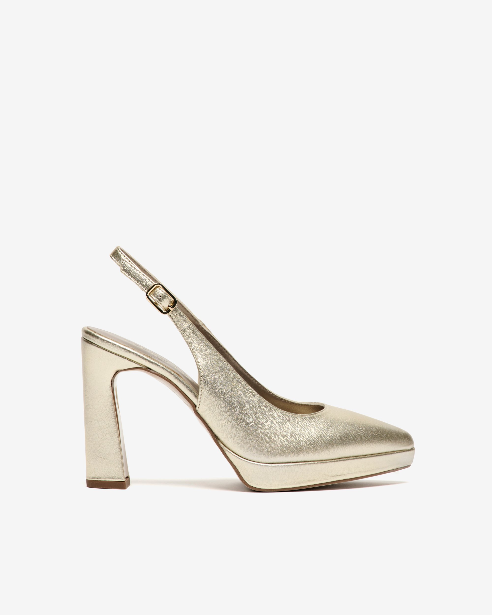 Back-strap metallic platinum leather pumps PEDRO MIRALLES Golden
