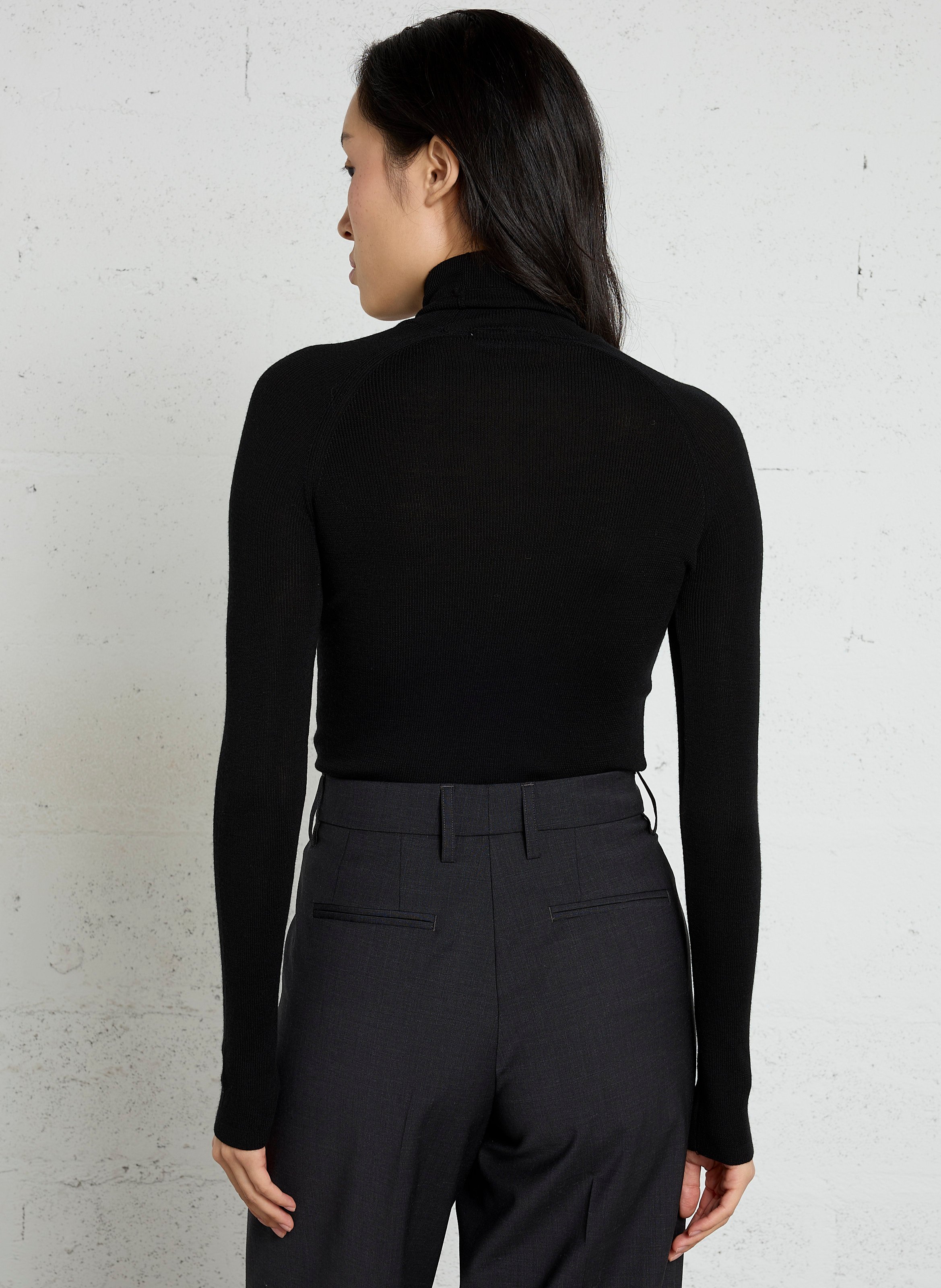 Ribbed turtleneck sweater in merino wool and silk MAJESTIC FILATURES Black