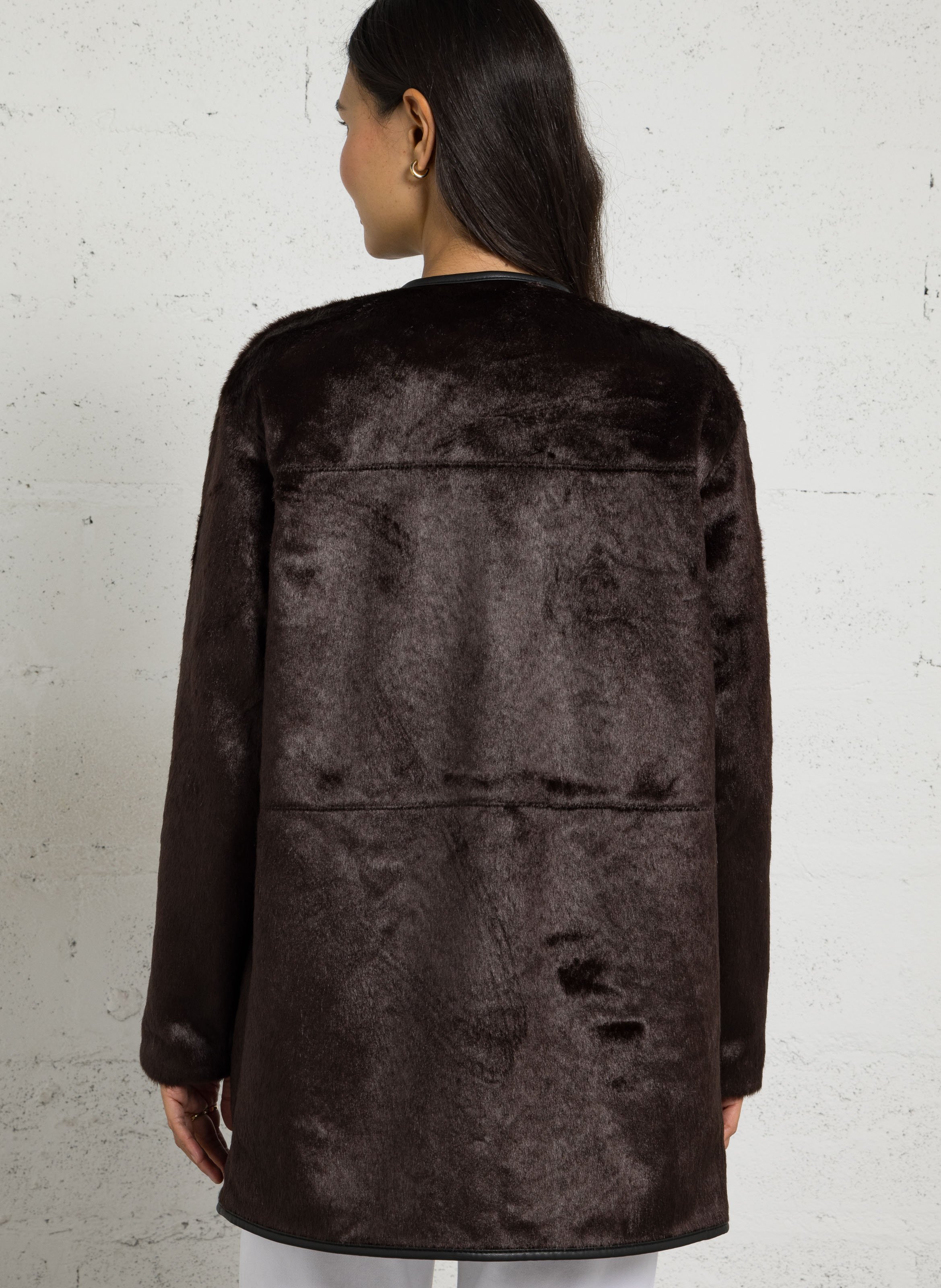 Loose-Fitting Mid-Length Faux Fur Coat IKKS Brown