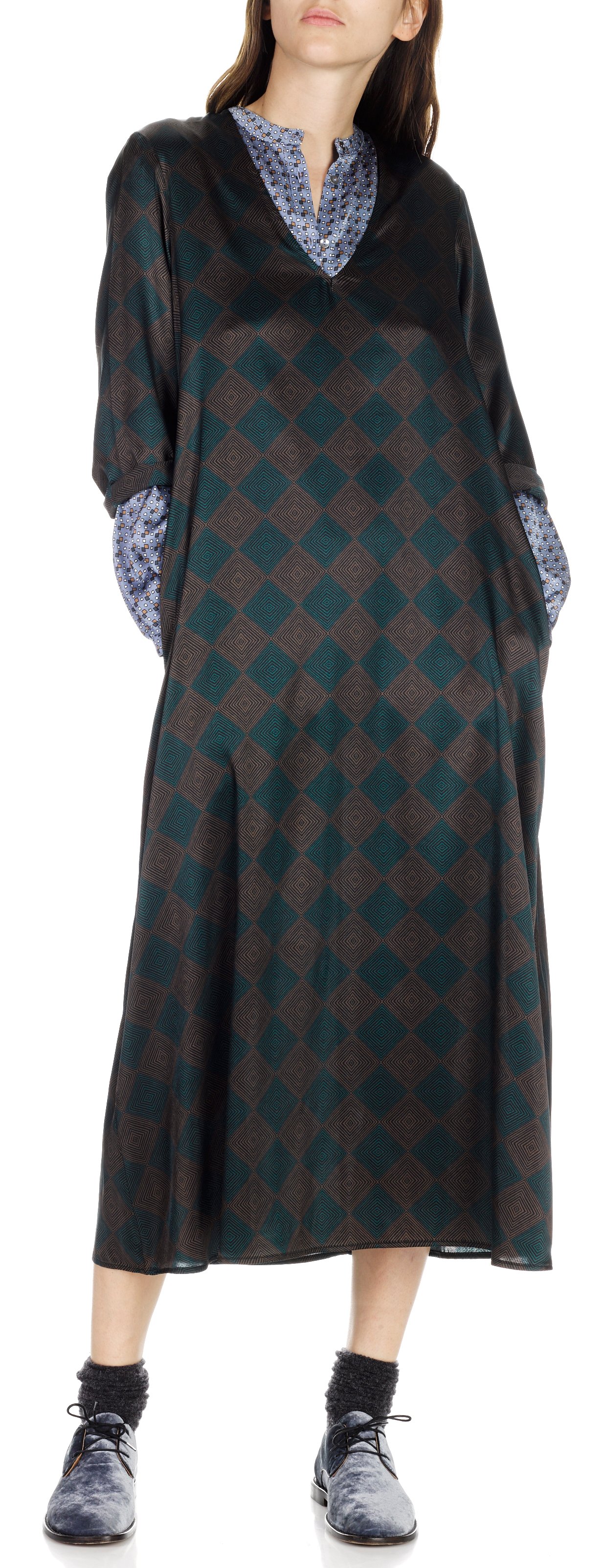 Printed long silk dress  ATTIC AND BARN Green