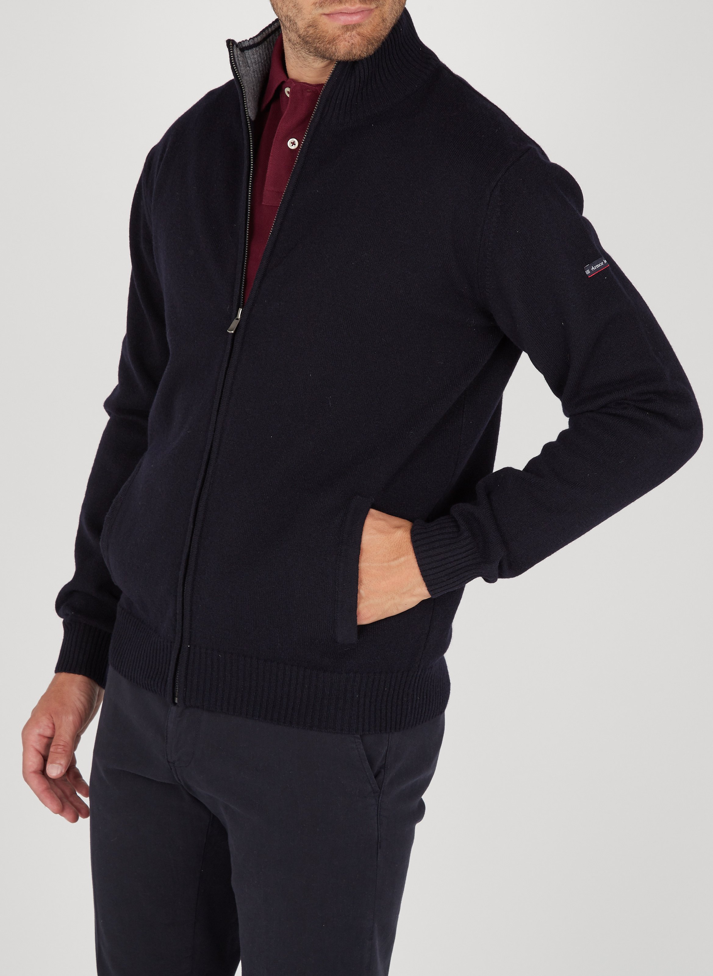 Gilet droit col montant en laine ARMOR LUX Bleu