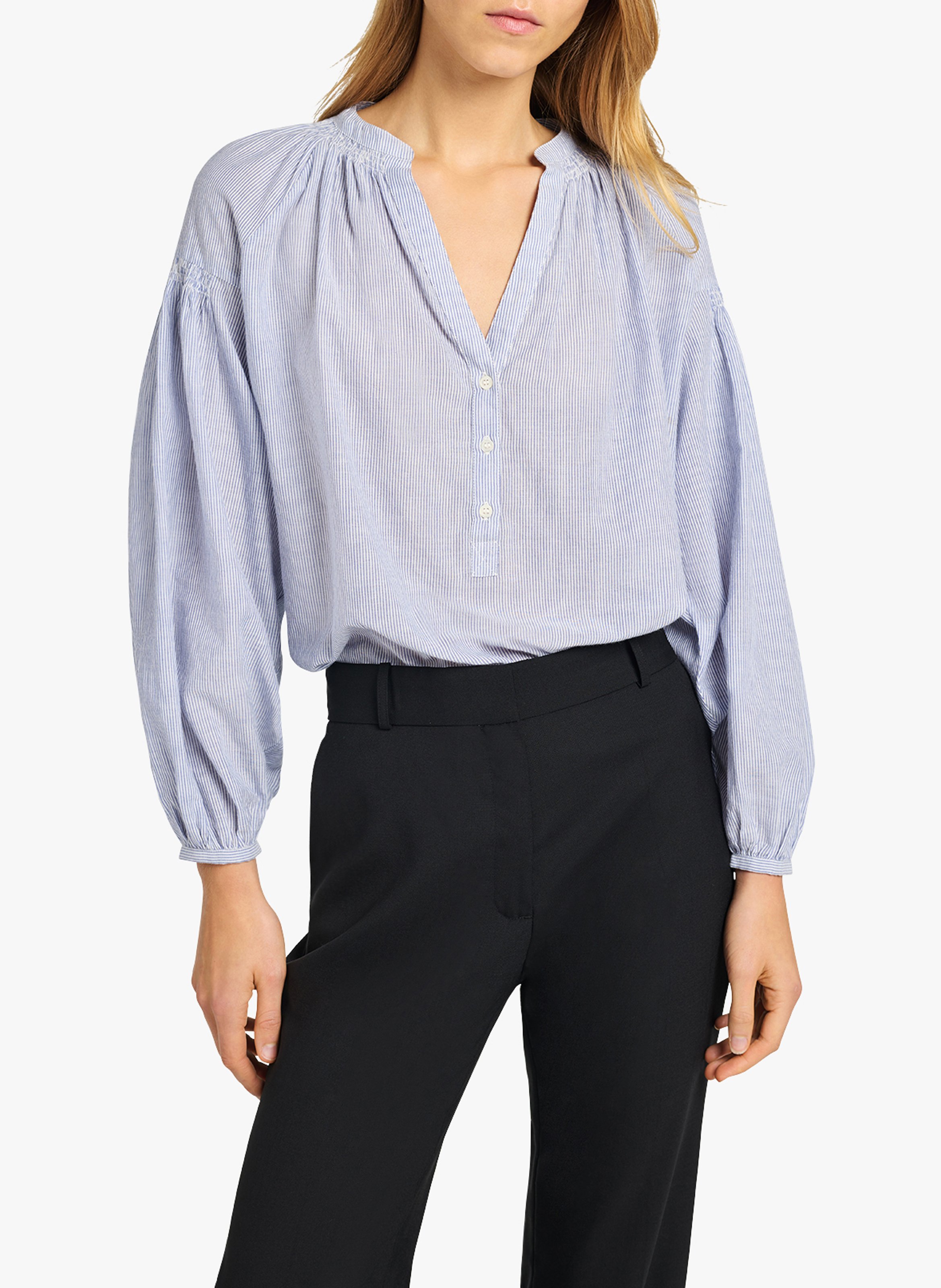 Striped cotton blouse with Tunisian collar VANESSA BRUNO Blue