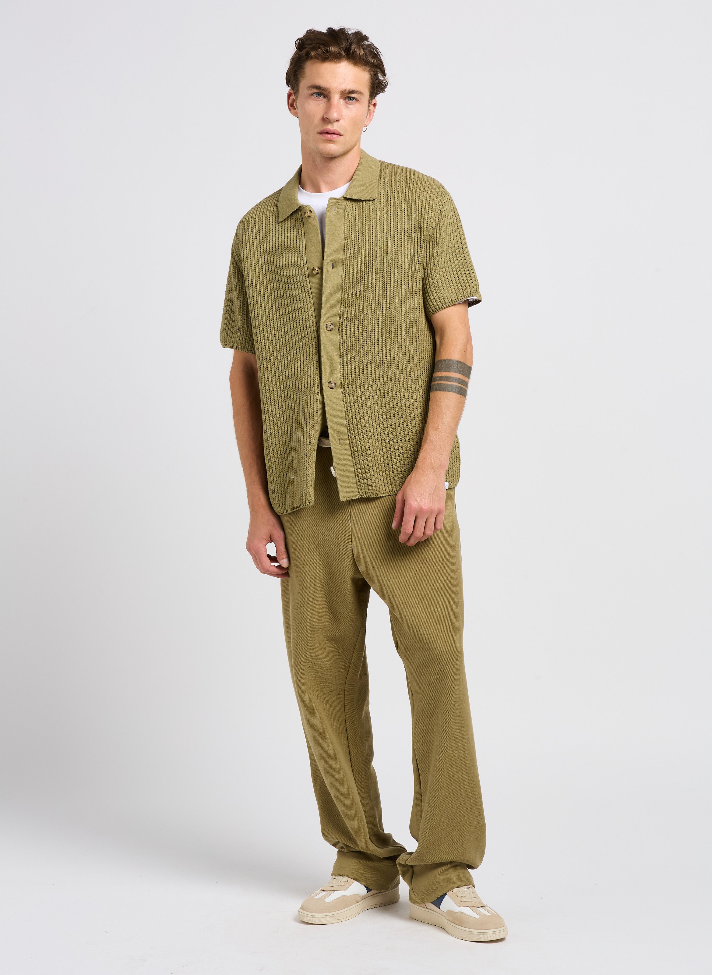 Chemise col classique tricot en coton LES DEUX Vert