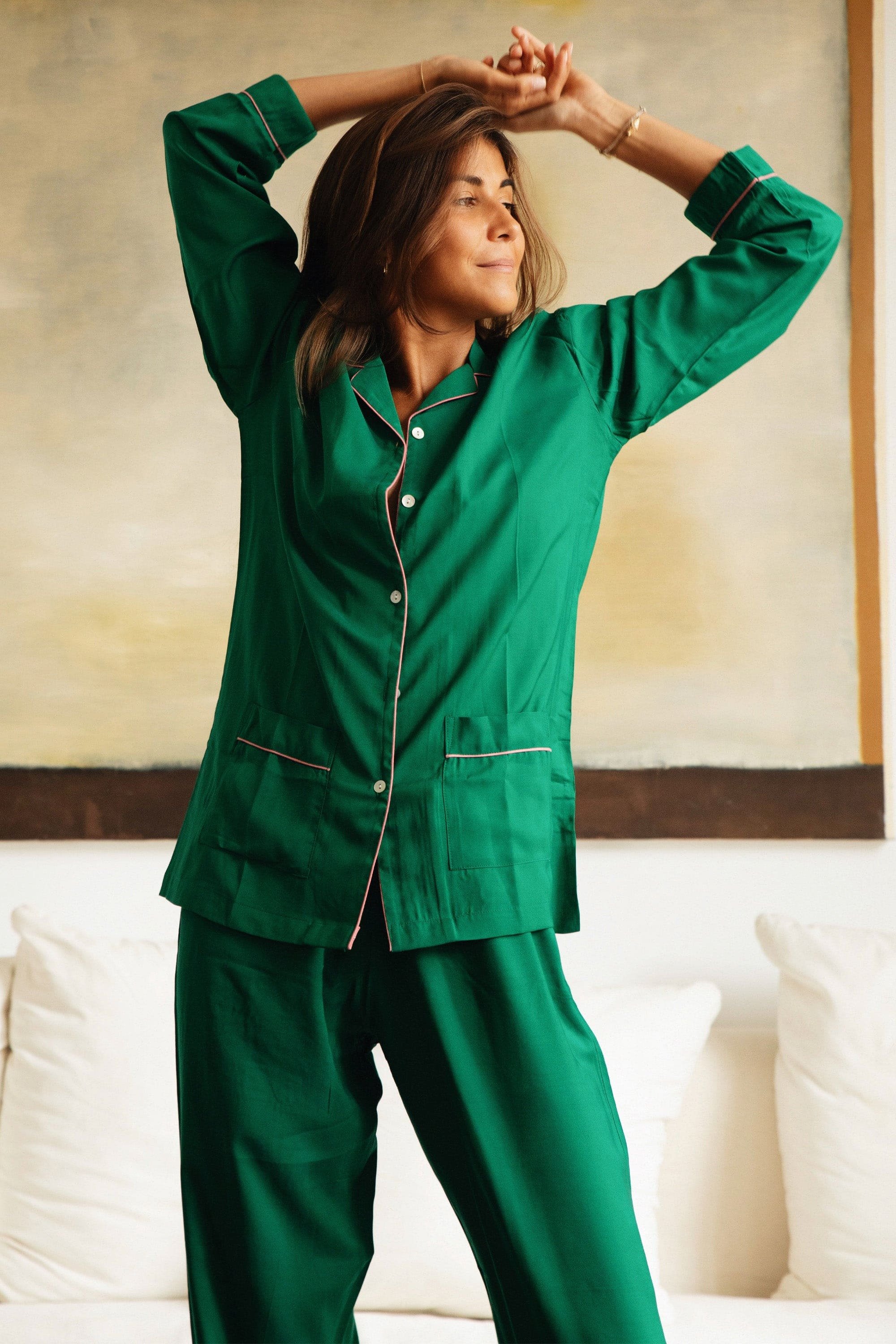 Pyjama coton et soie GERMAINE DES PRES Vert