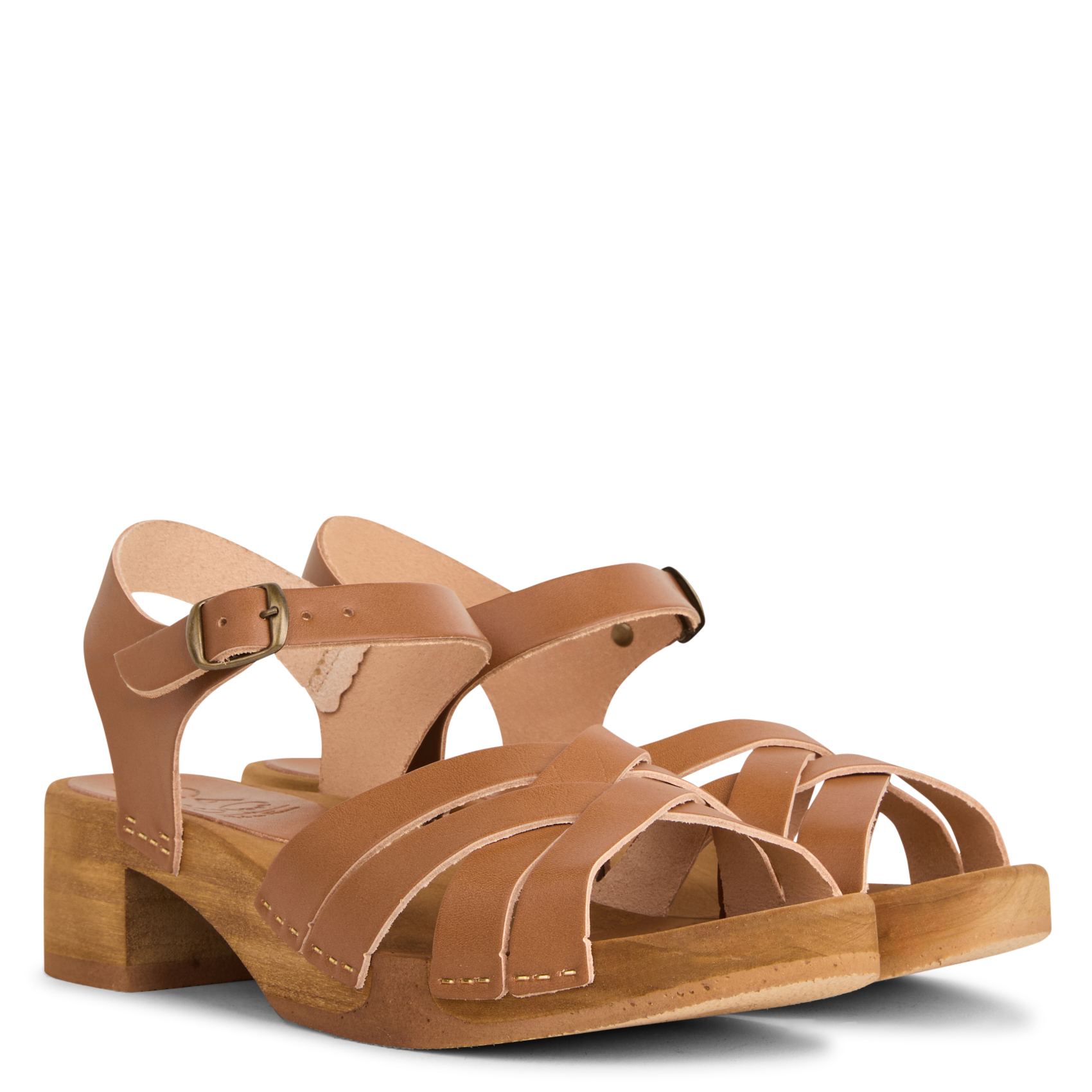 Sandalettes met hak en leer Bruin