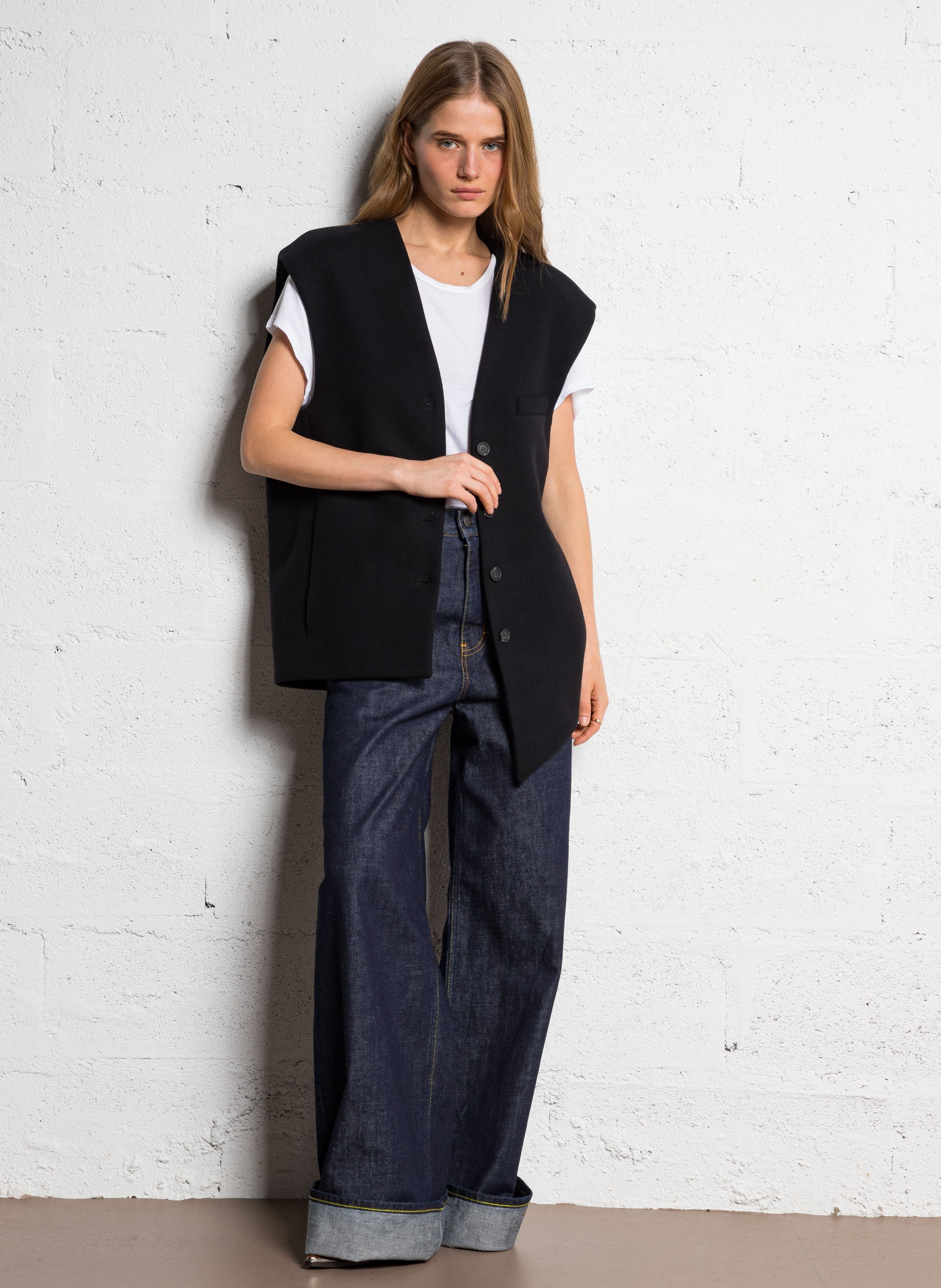 Veste col V en laine mélangée MARGAUX LONNBERG Noir