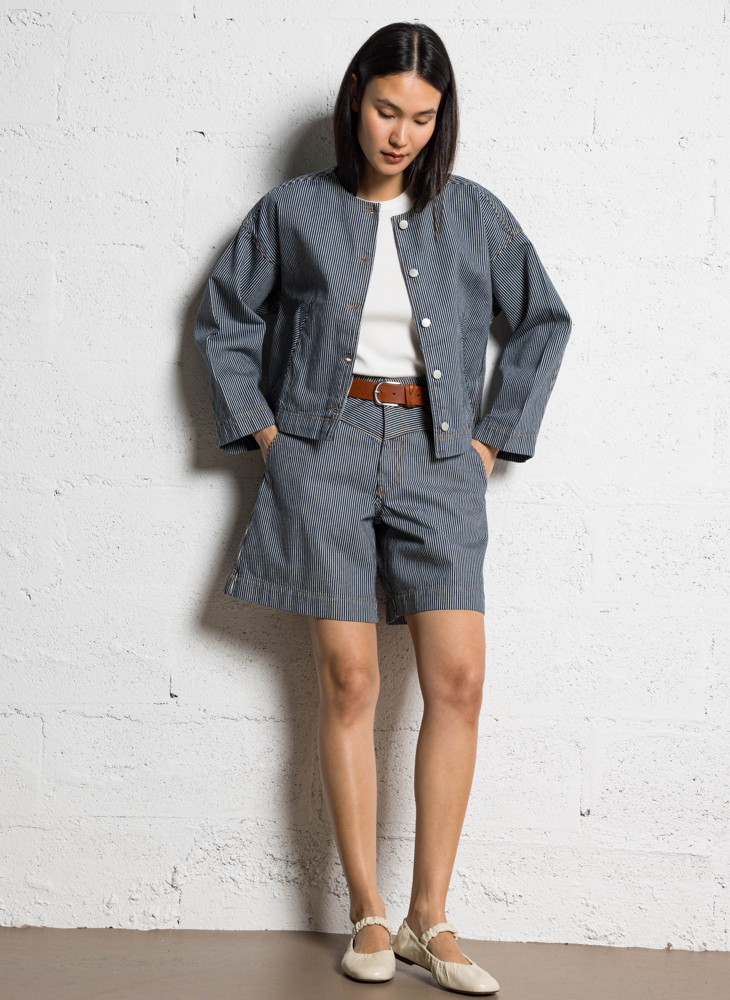 Short large rayé en coton THE TINY BIG SISTER Bleu