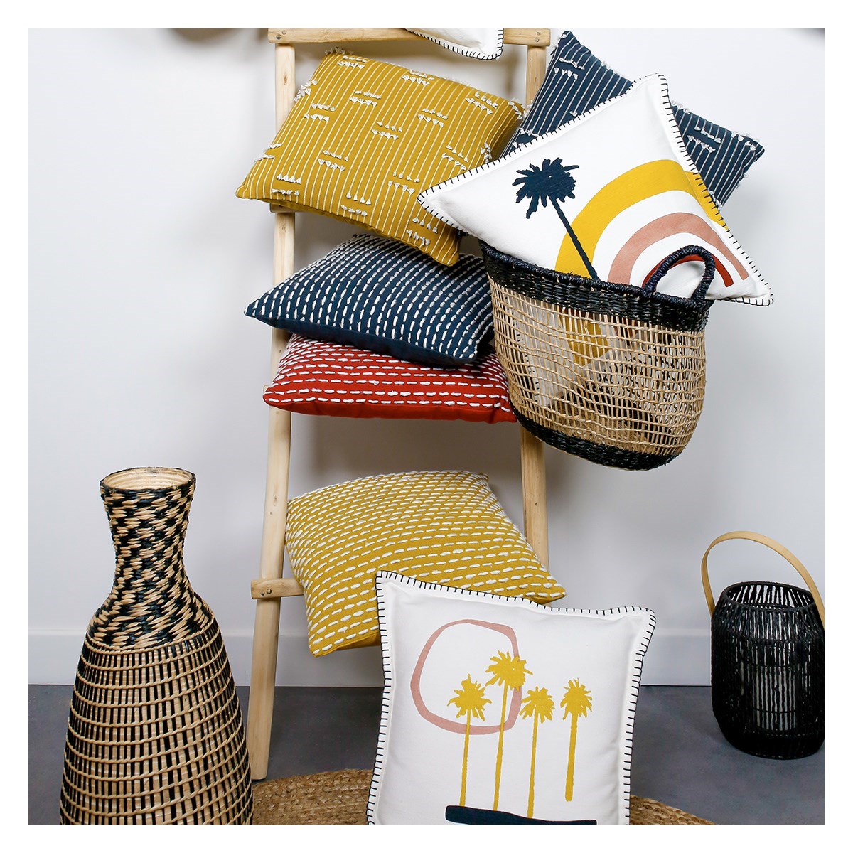 Two-tone mottled cotton decorative cushion TODAY LINGE DE MAISON Red