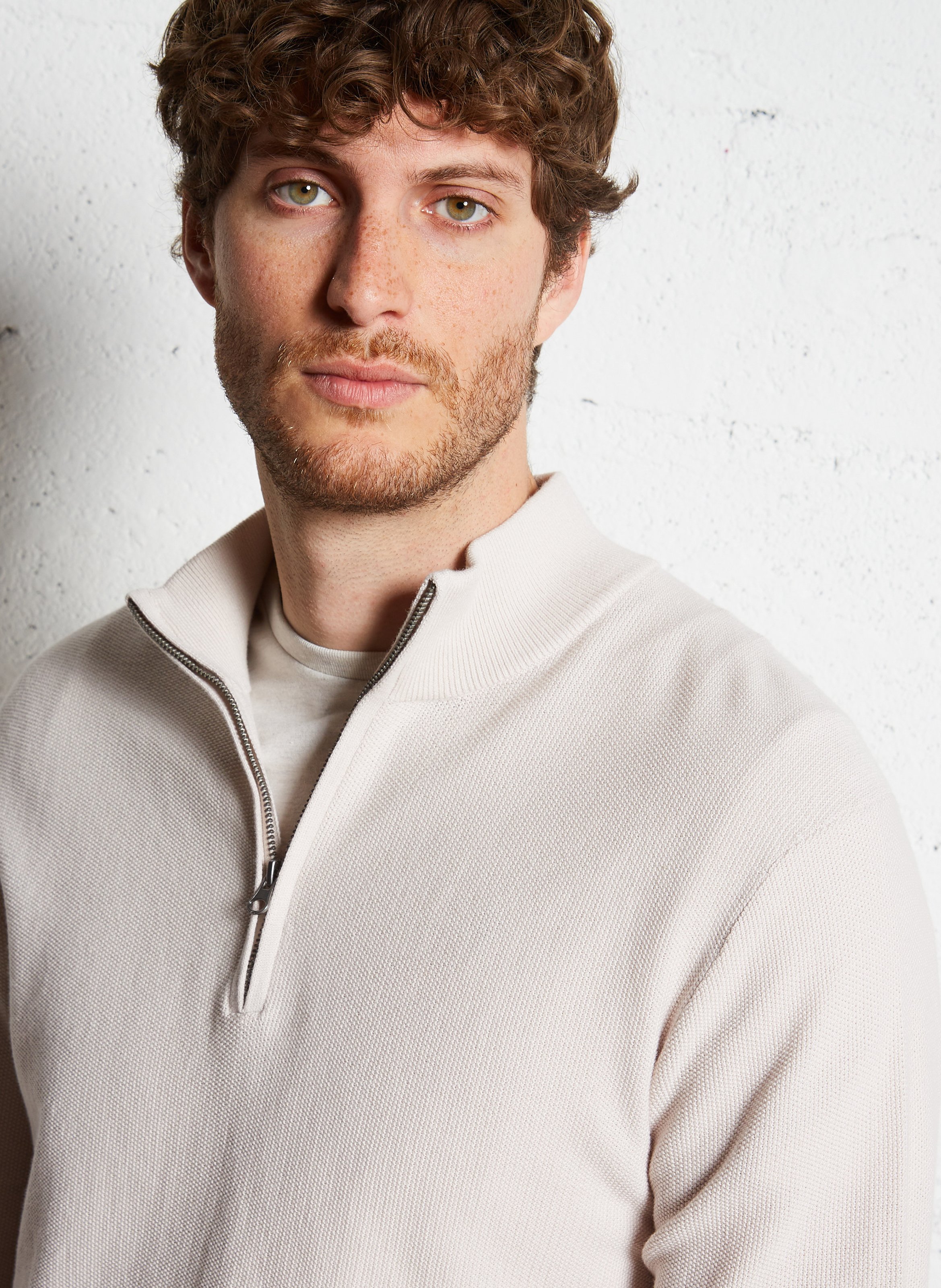 Pull col montant en coton HARTFORD Beige