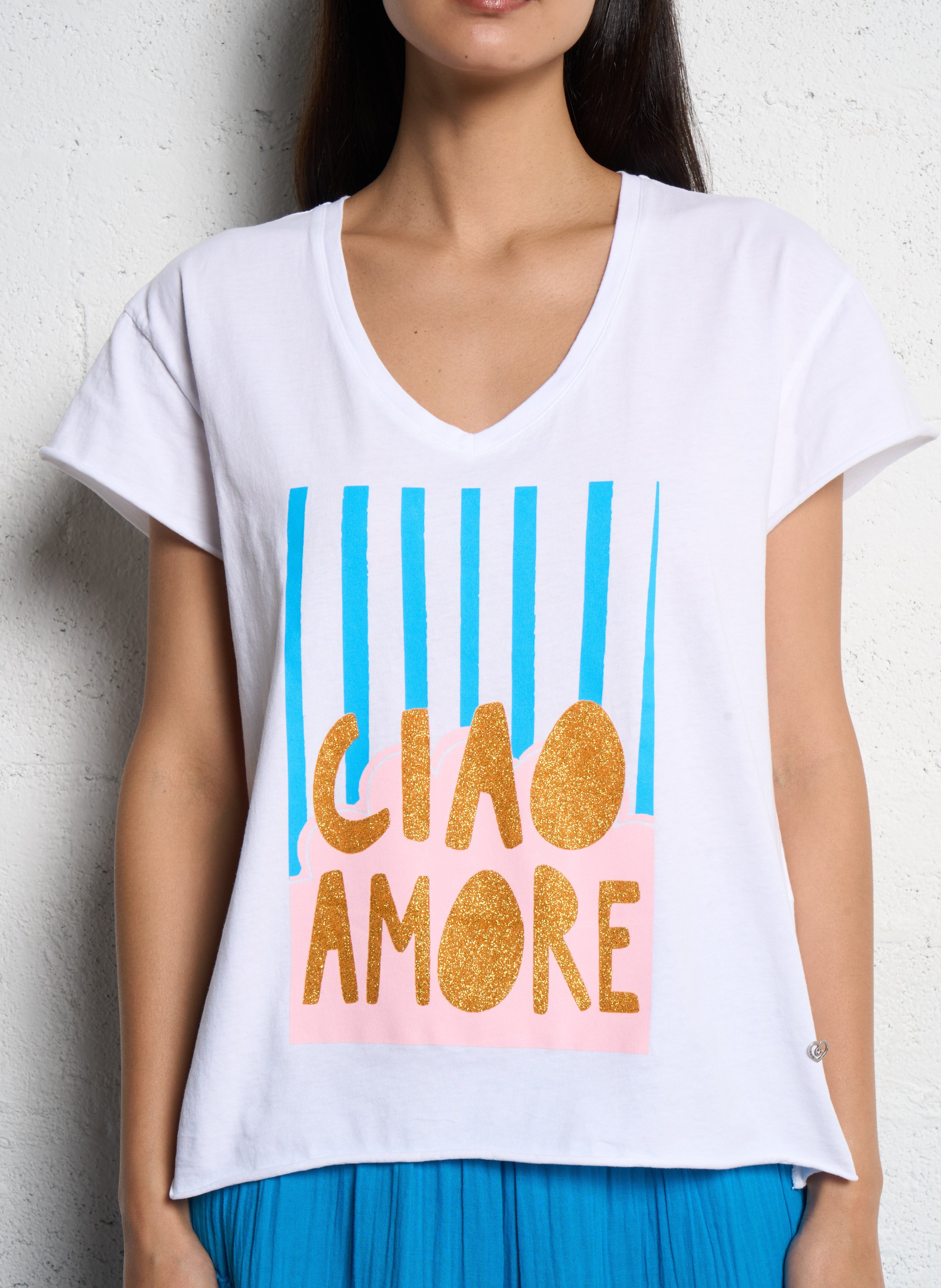 Tee-shirt col v en coton PLEASE Blanc