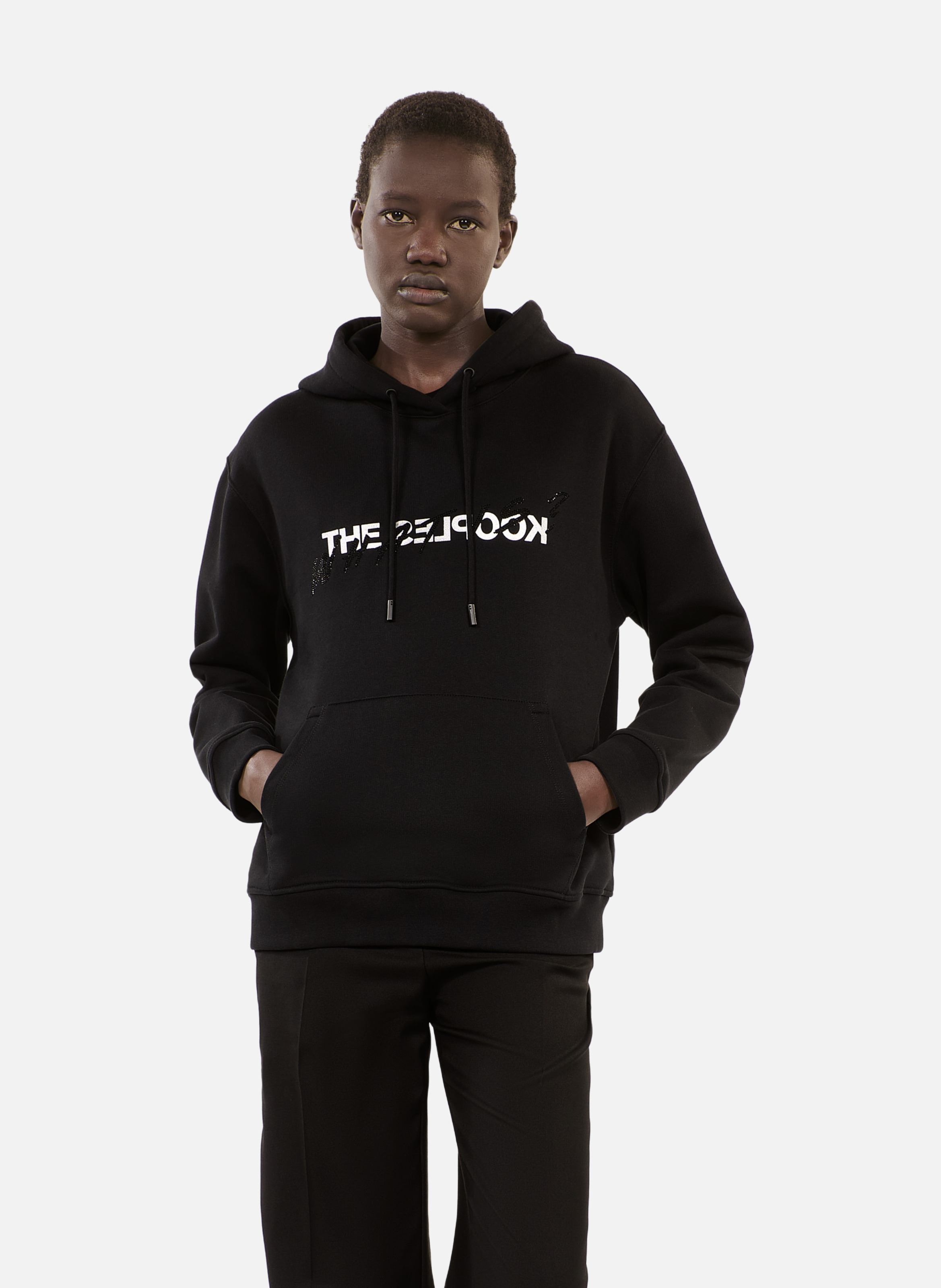 Hooded cotton sweatshirt with rhinestones. THE KOOPLES Black