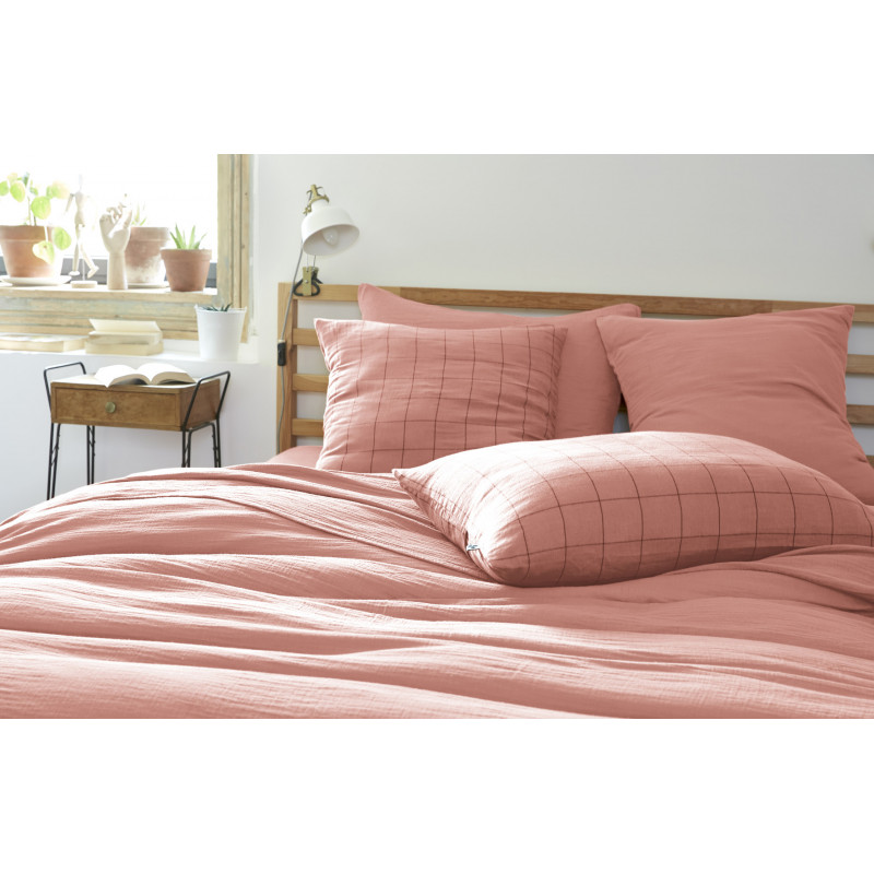 Cotton percale pillow case L'EFFET PAPILLON Pink