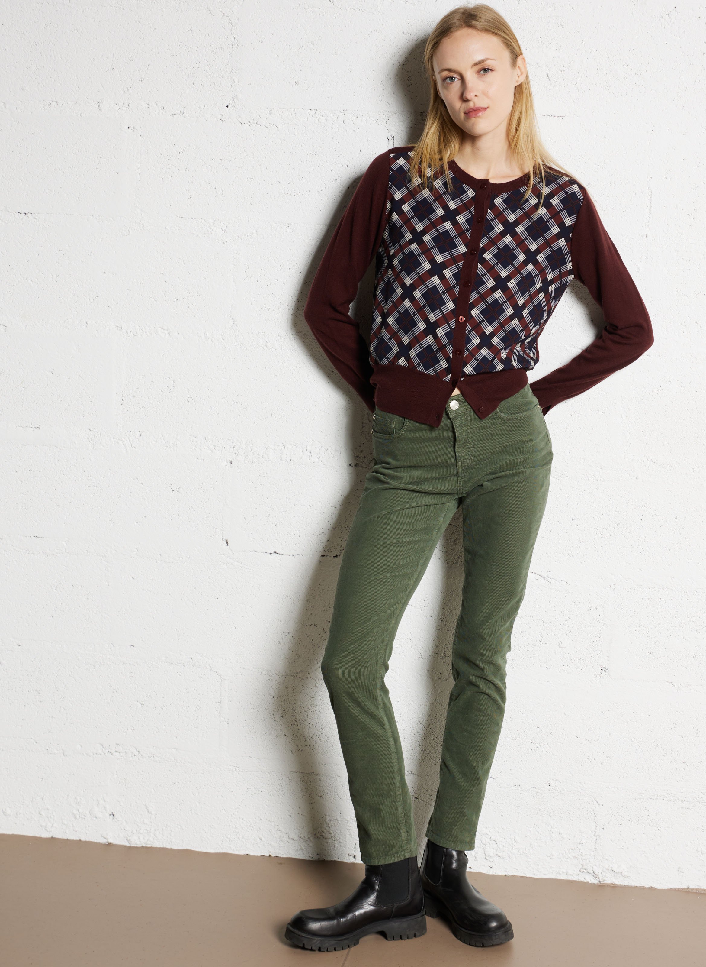 Pantalon van katoenm&eacute;lange met smalle pijp ACQUAVERDE Kaki