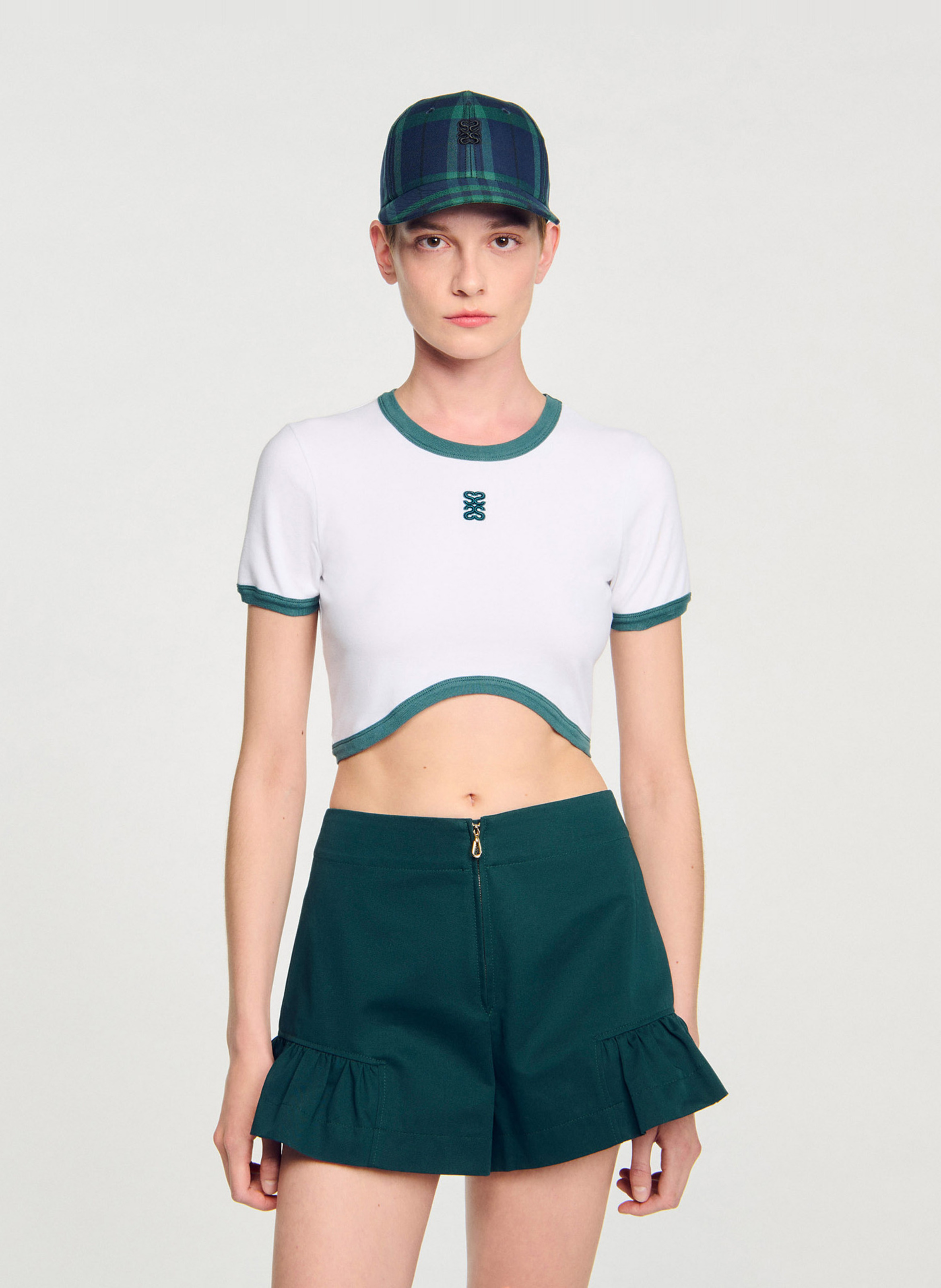 Tee-shirt col rond en coton SANDRO Blanc