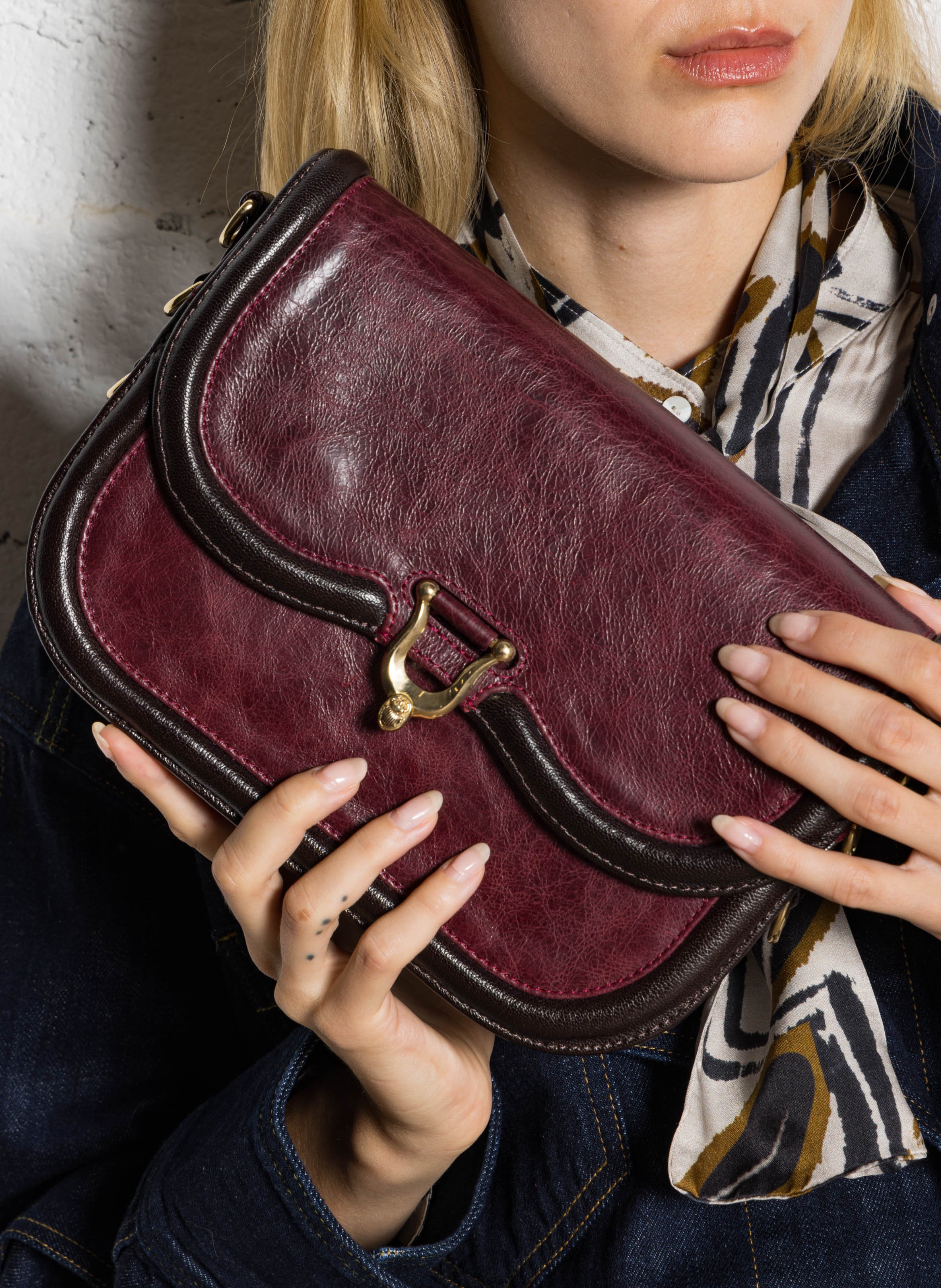 Sac bandoulière en cuir mélangé CLARIS VIROT Rouge