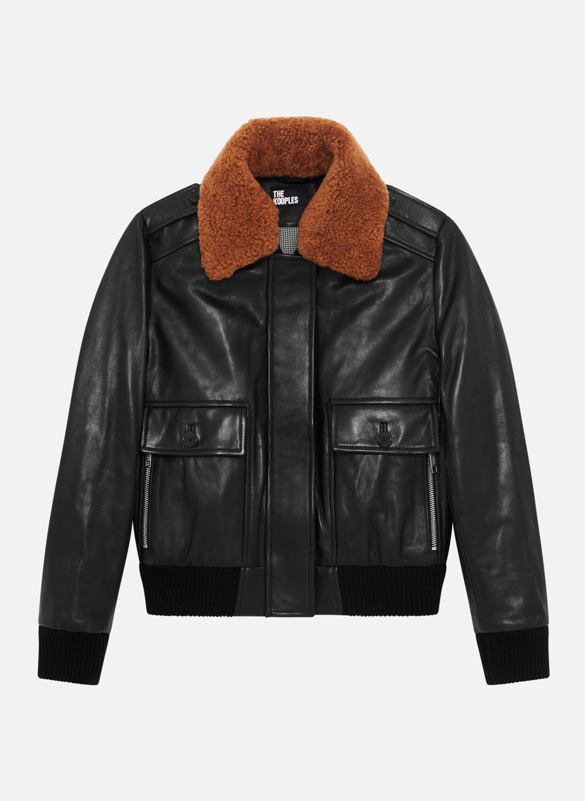 Leather jacket with sherpa collar THE KOOPLES Black