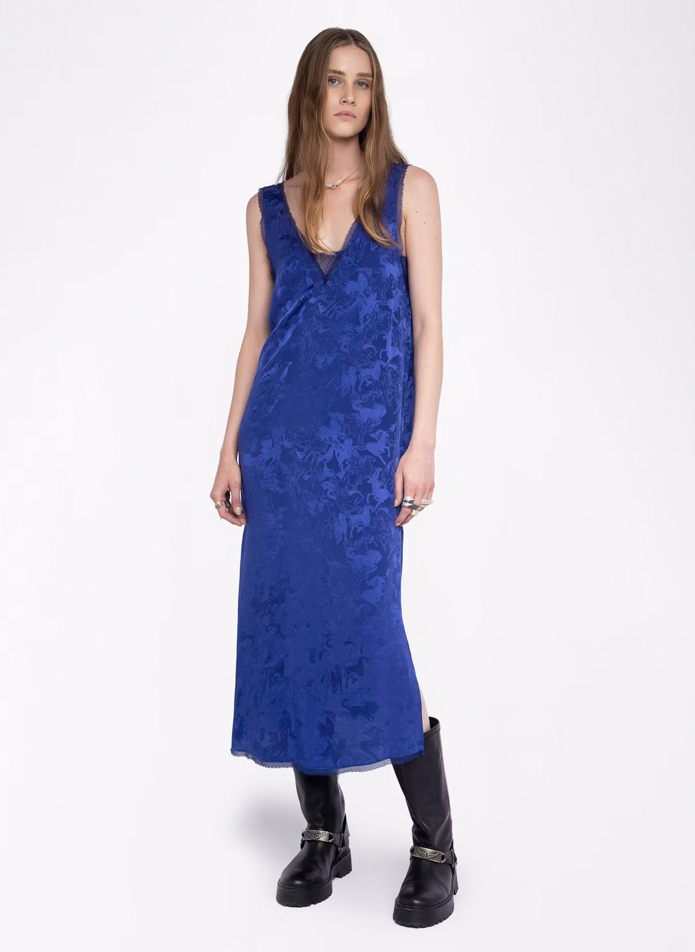 Robe midi col v en soie ZADIG&VOLTAIRE Bleu
