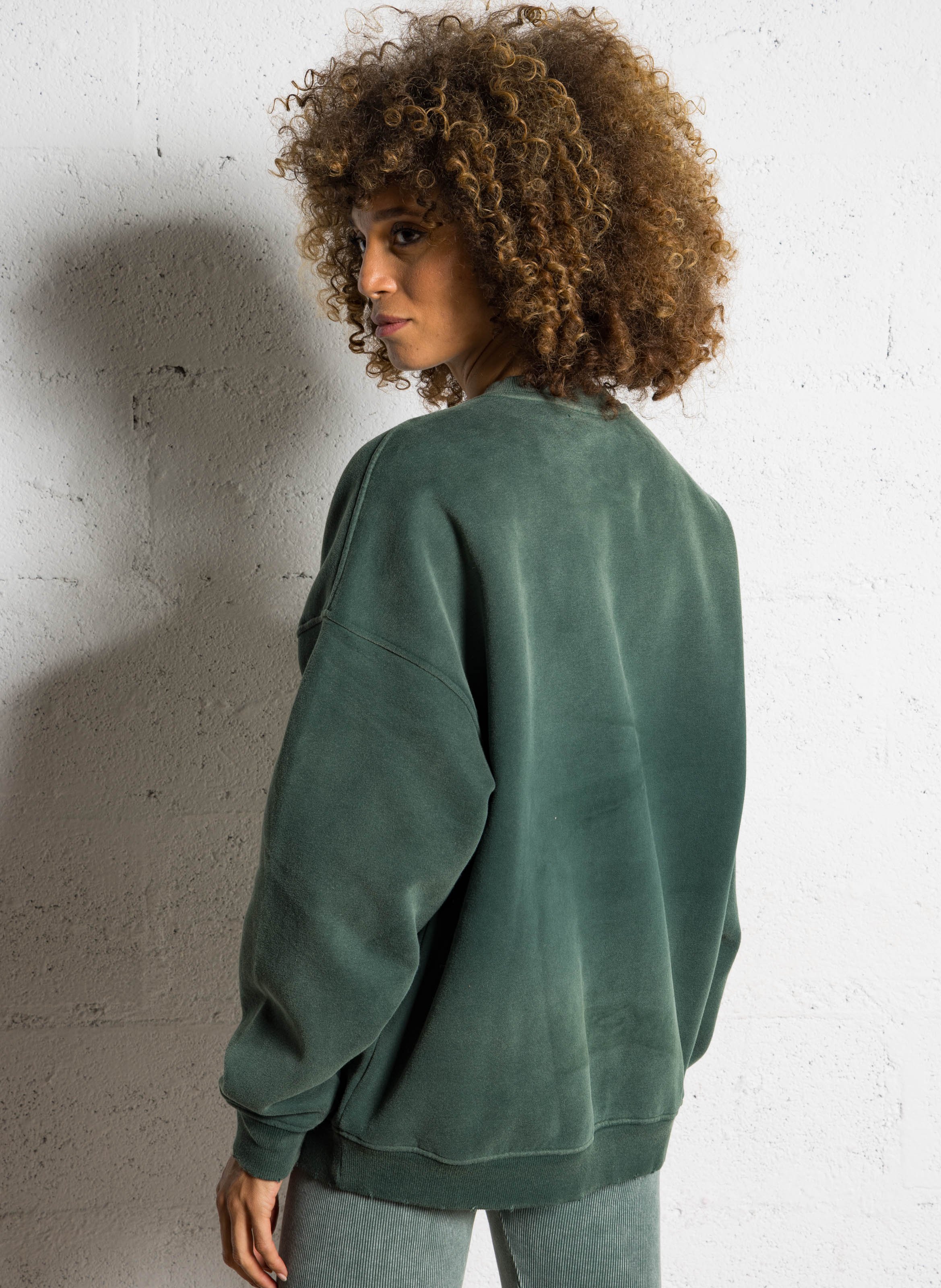 Sweat ample col rond sérigraphié en coton mélangé  NEWTONE Vert