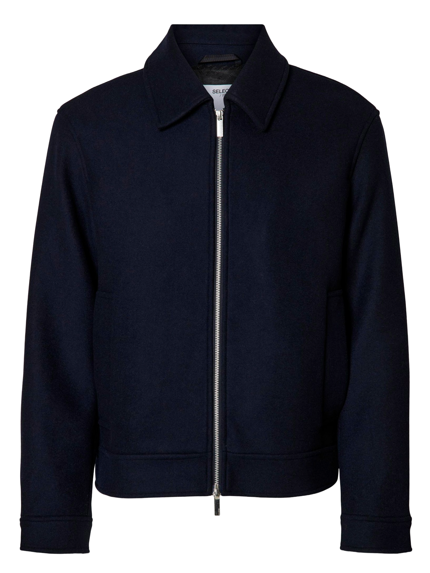 Gerade geschnittene Jacke aus recycelter Mischwolle SELECTED Blau