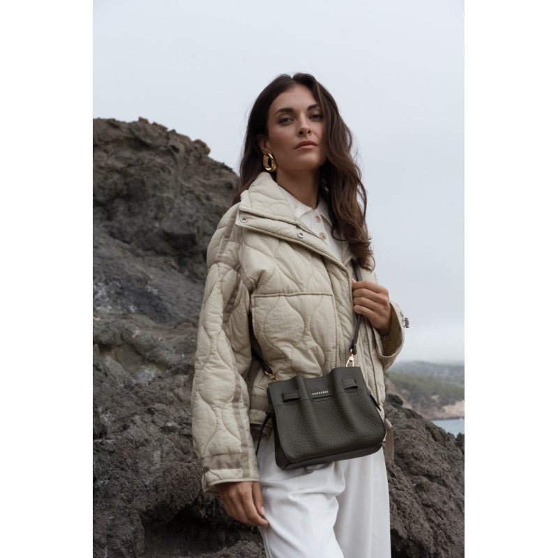 Shoulder bag - cowhide leather POURCHET Khaki