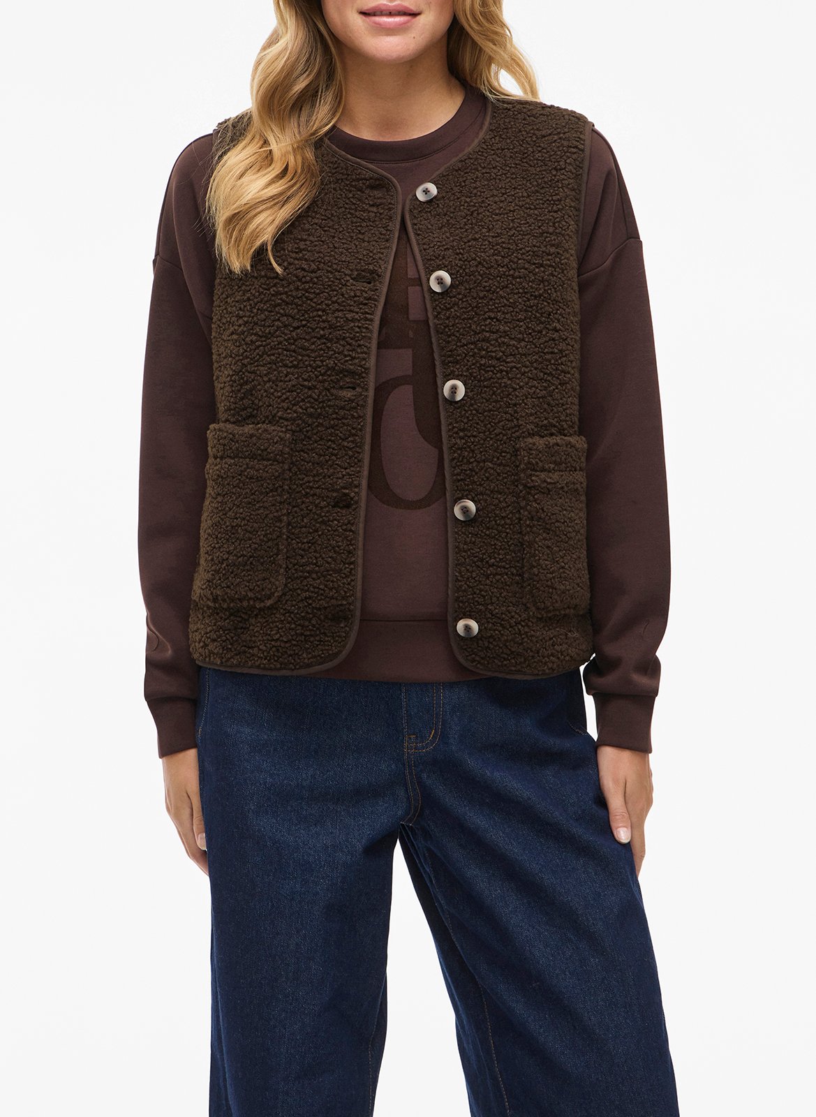 Manteau droit col rond en sherpa VILA Marron