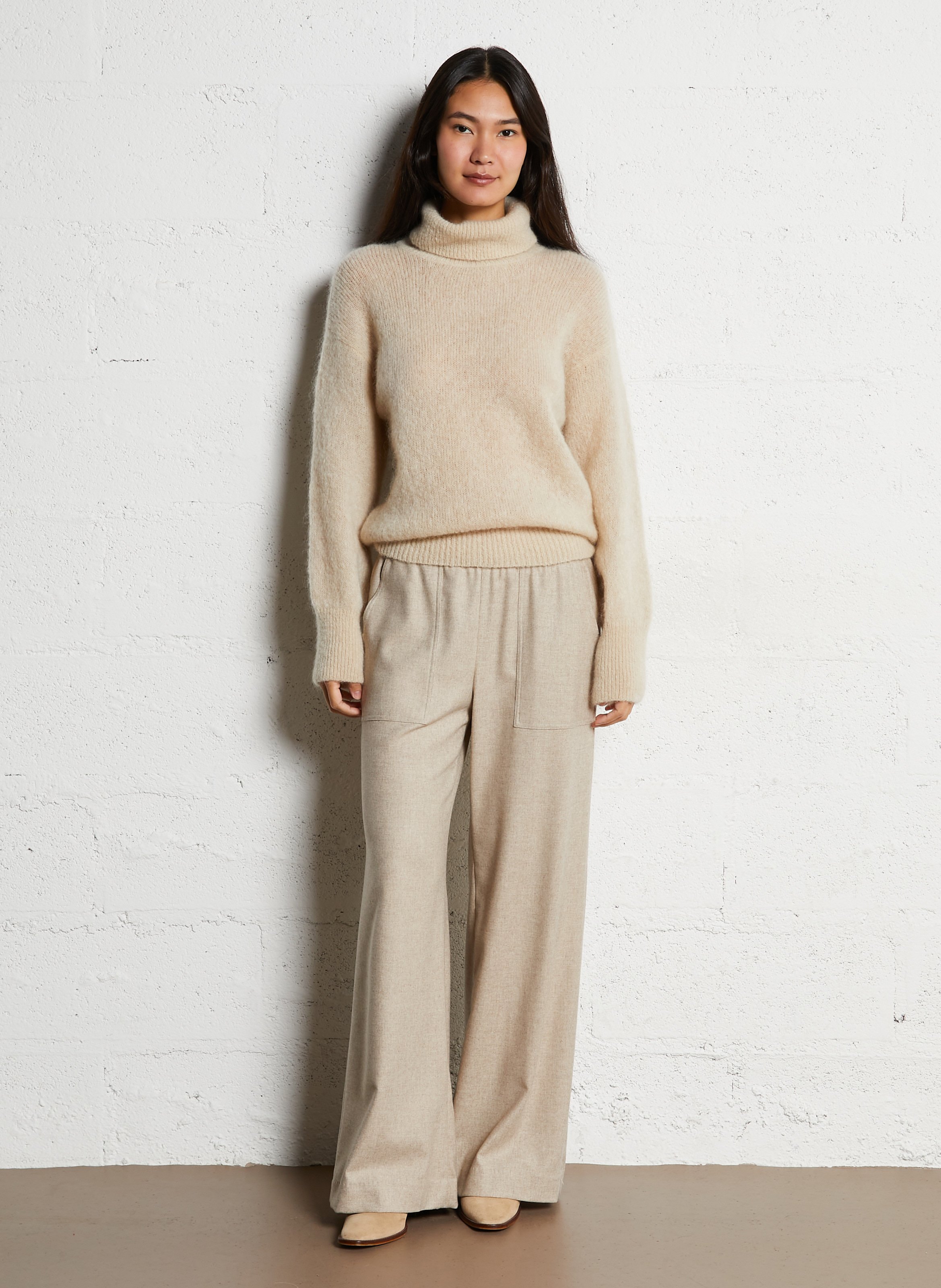 Pull ample col roulé en laine mélangée POMANDERE Beige