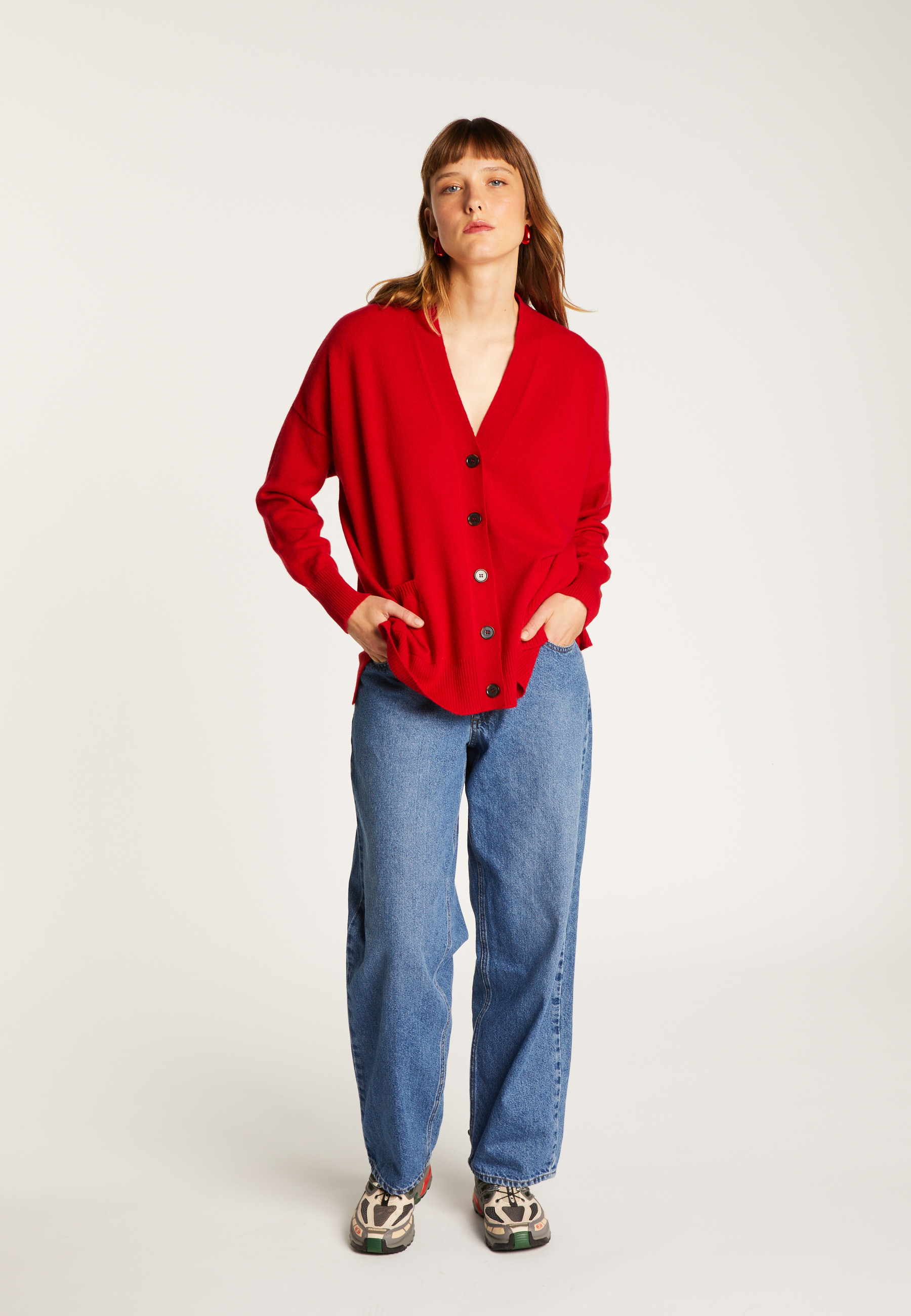 Buttoned cashmere cardigan MAISON MONTAGUT Red
