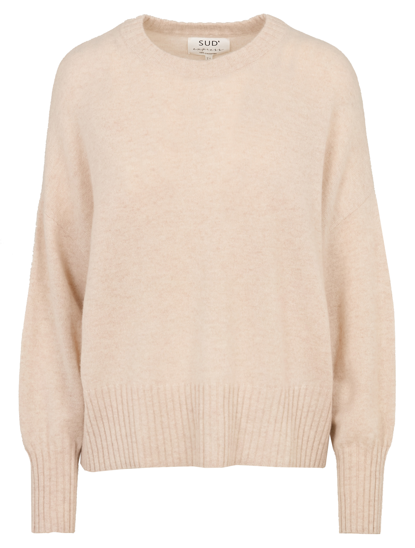 Pull oversize col rond en cachemire SUD EXPRESS Beige