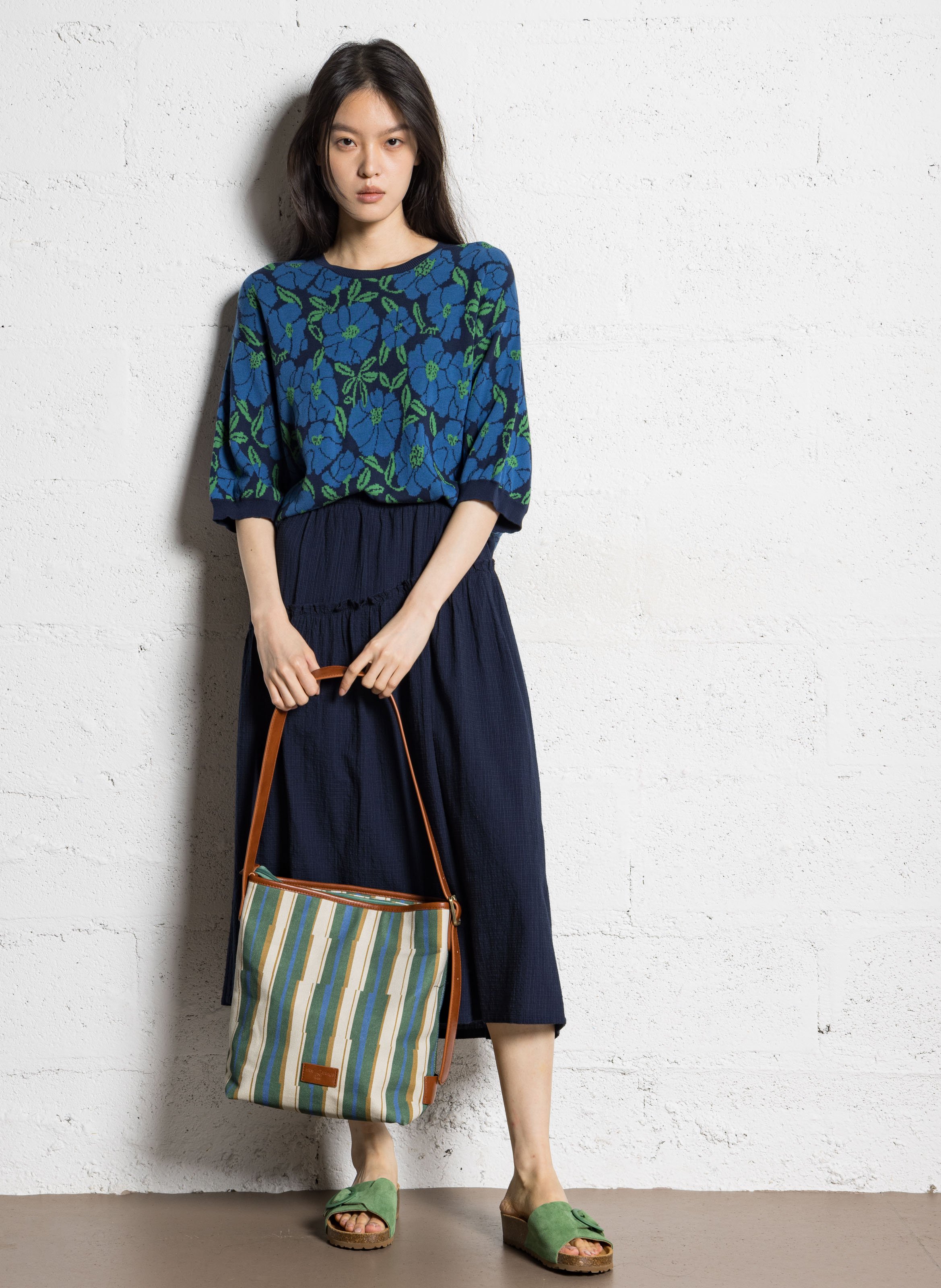 Gestreepte schoudertas NICE THINGS Groen