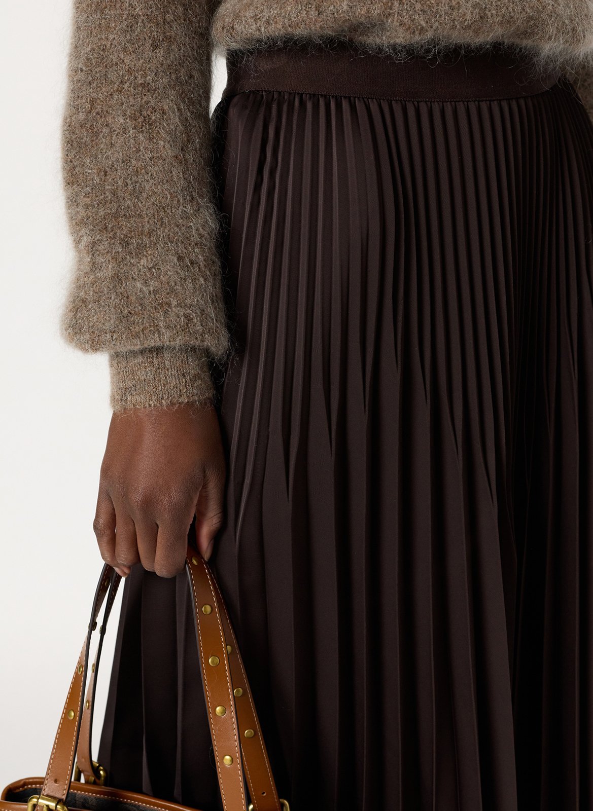 Jupe évasée plissée unie GERARD DAREL Marron