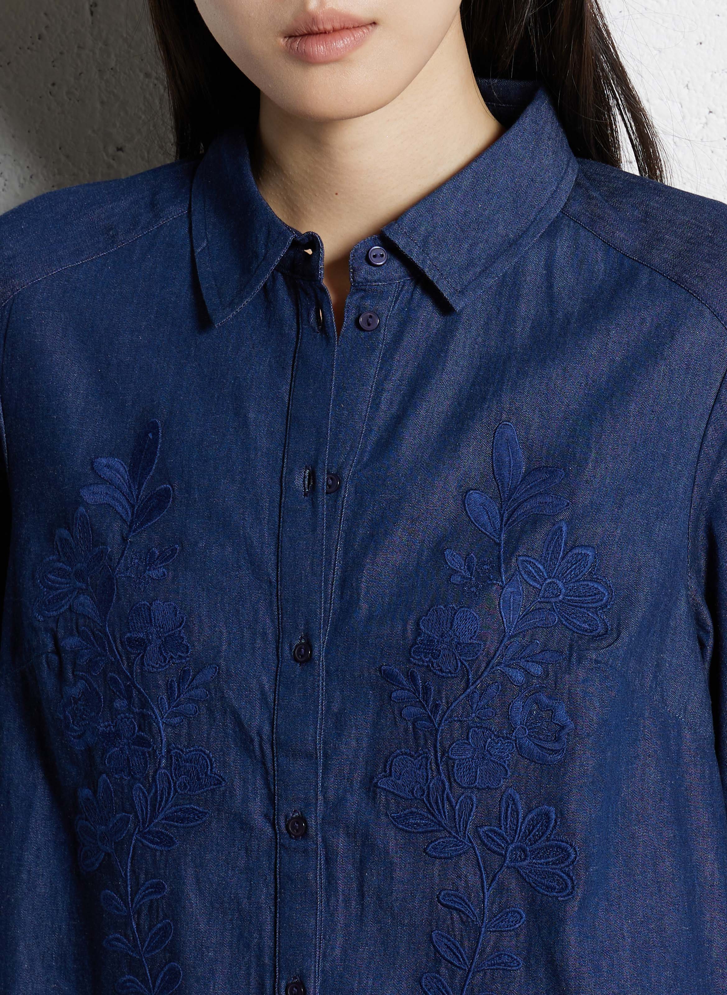 Chemise ample col classique en coton Bleu