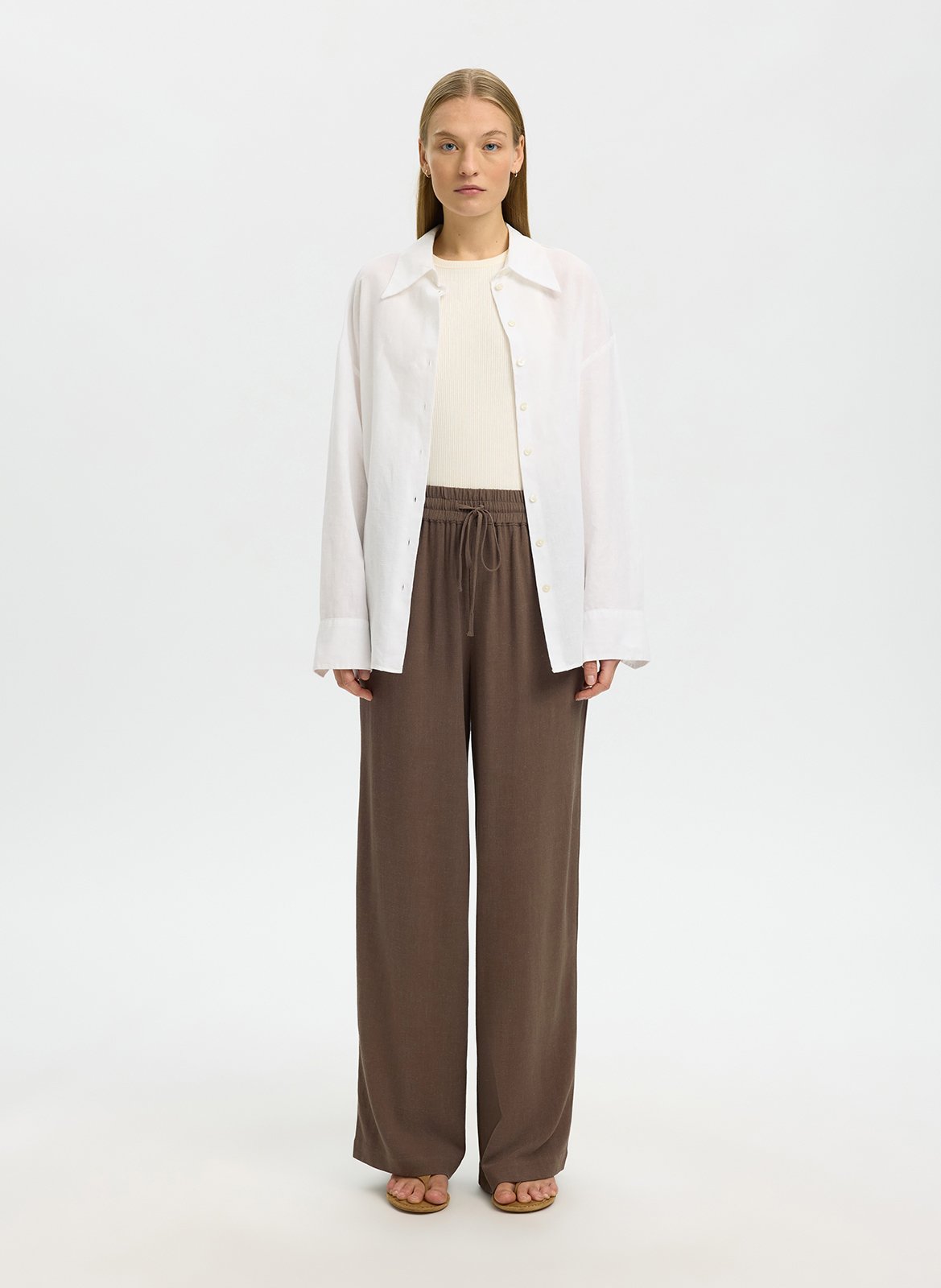 Bandplooibroek SELECTED Bruin