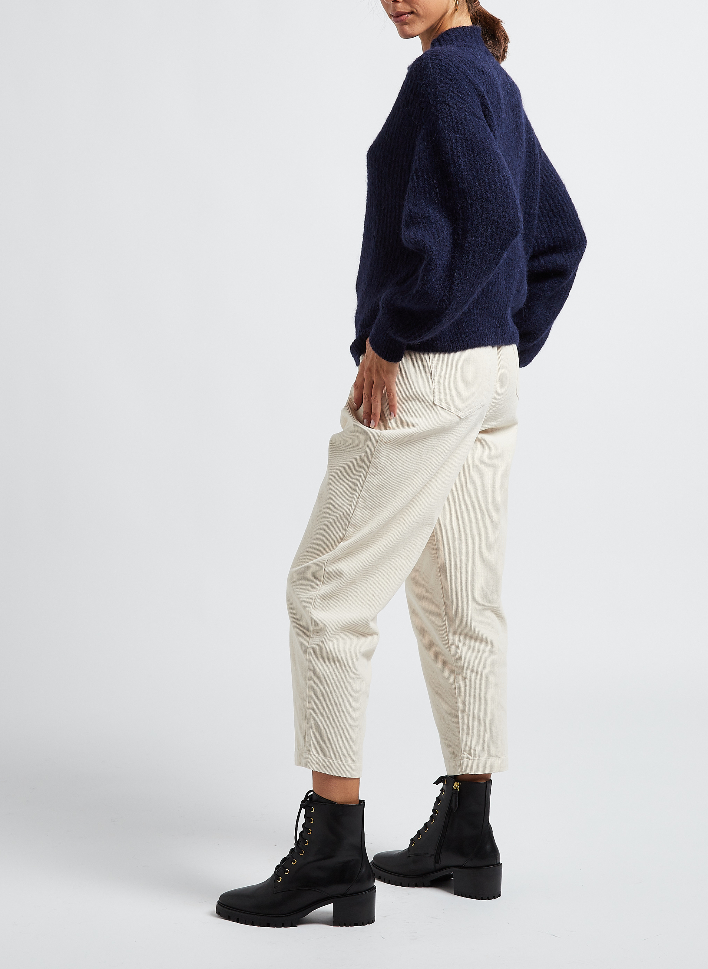 Gebreide trui met opstaande kraag | materiaalblend Blauw