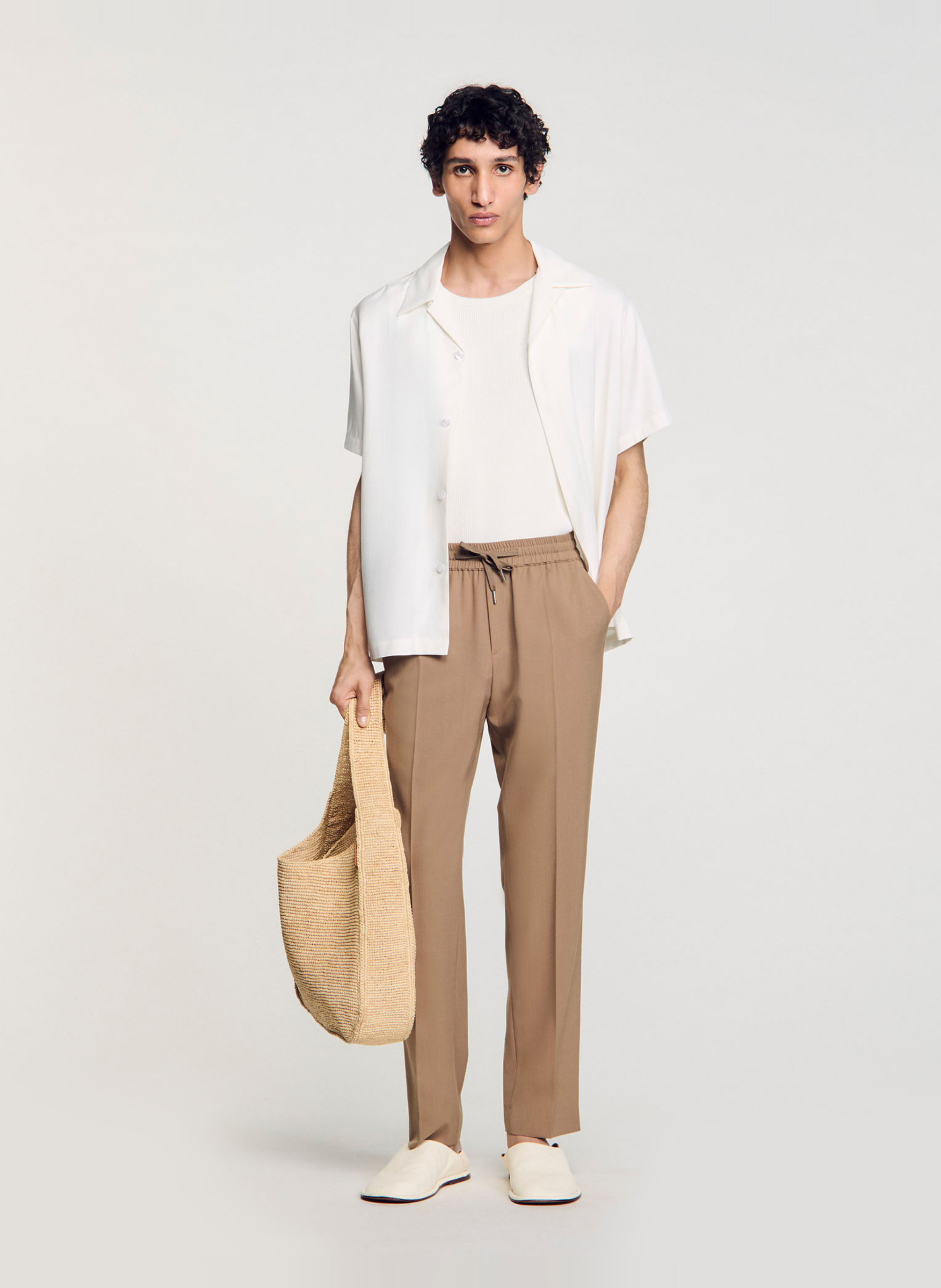 Pantalon droit élastiqué SANDRO Marron