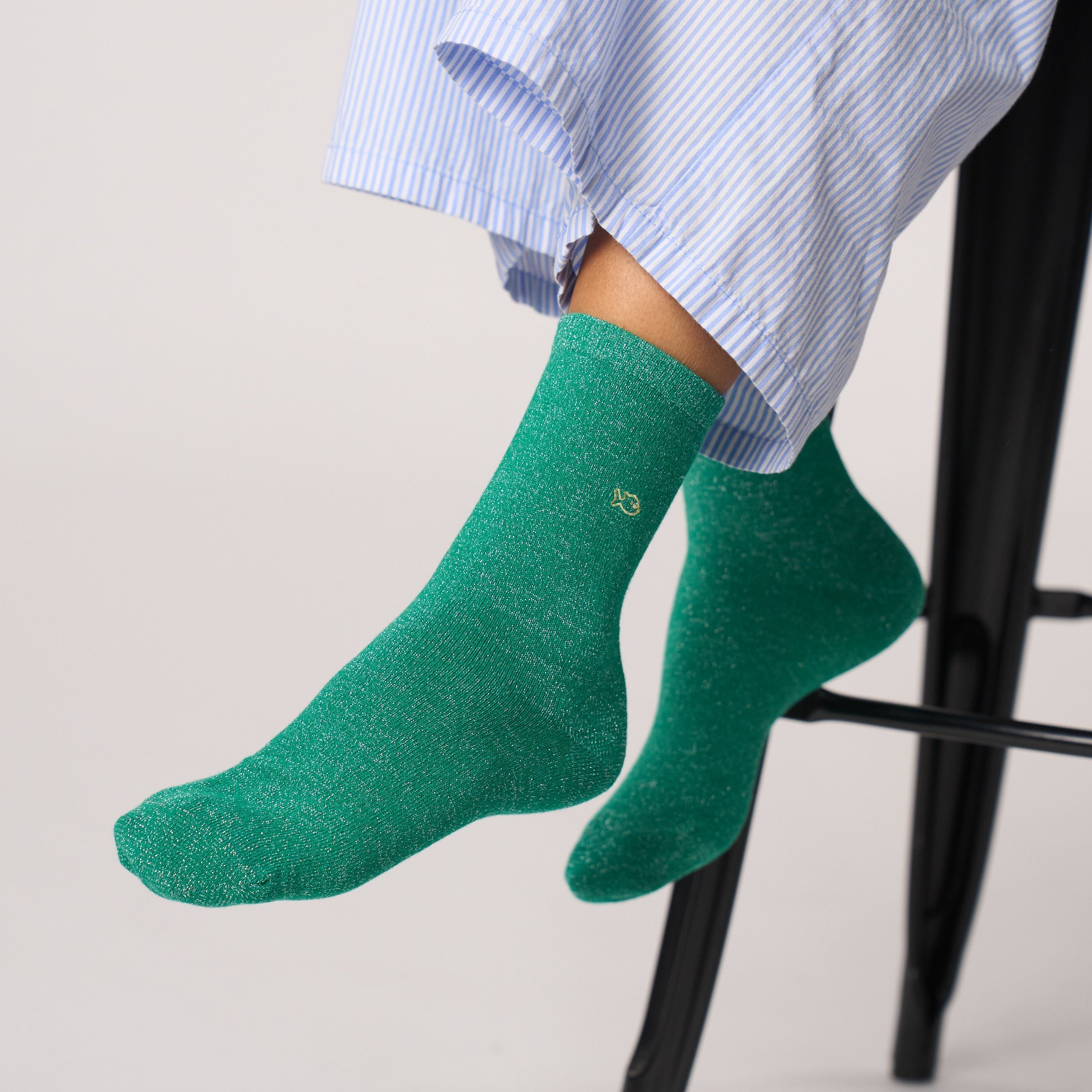 Solid Combed Cotton Glittery Socks Green