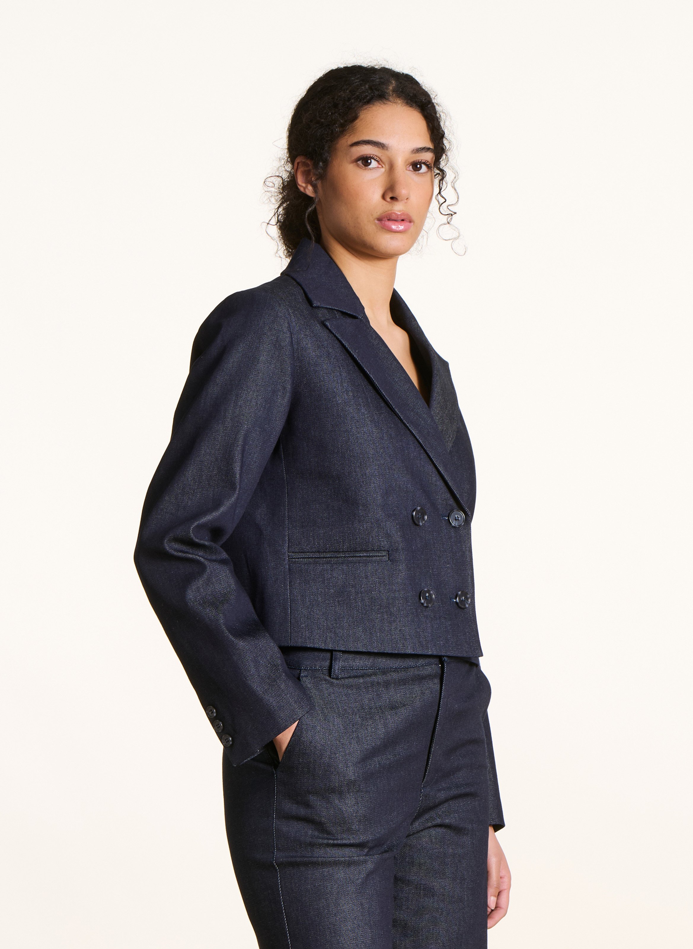 Cotton-blend cropped denim jacket LA FEE MARABOUTEE Blue