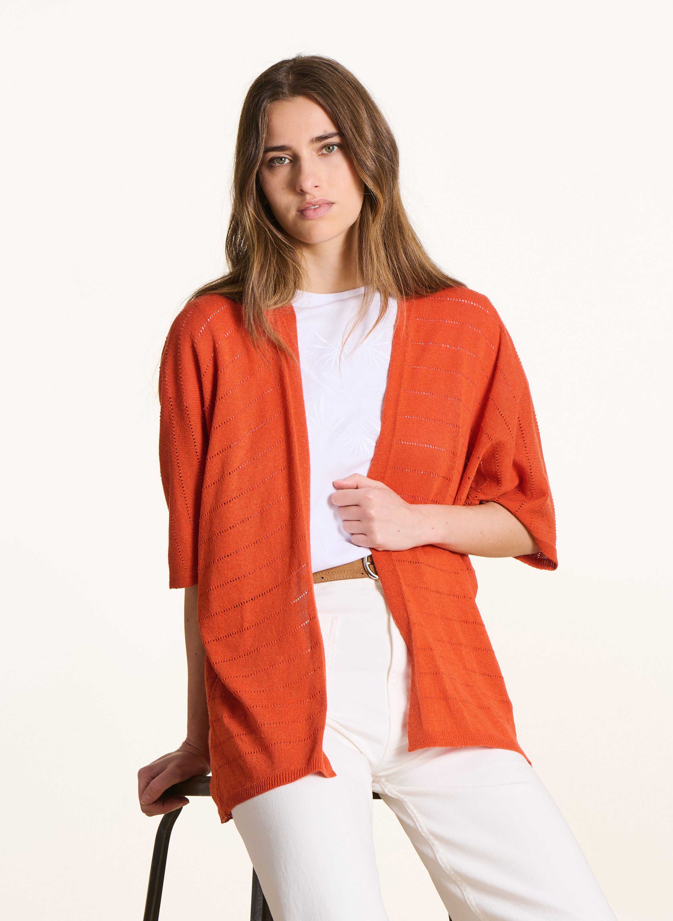 Strickjacke aus Baumwoll-Mix LA FEE MARABOUTEE Braun