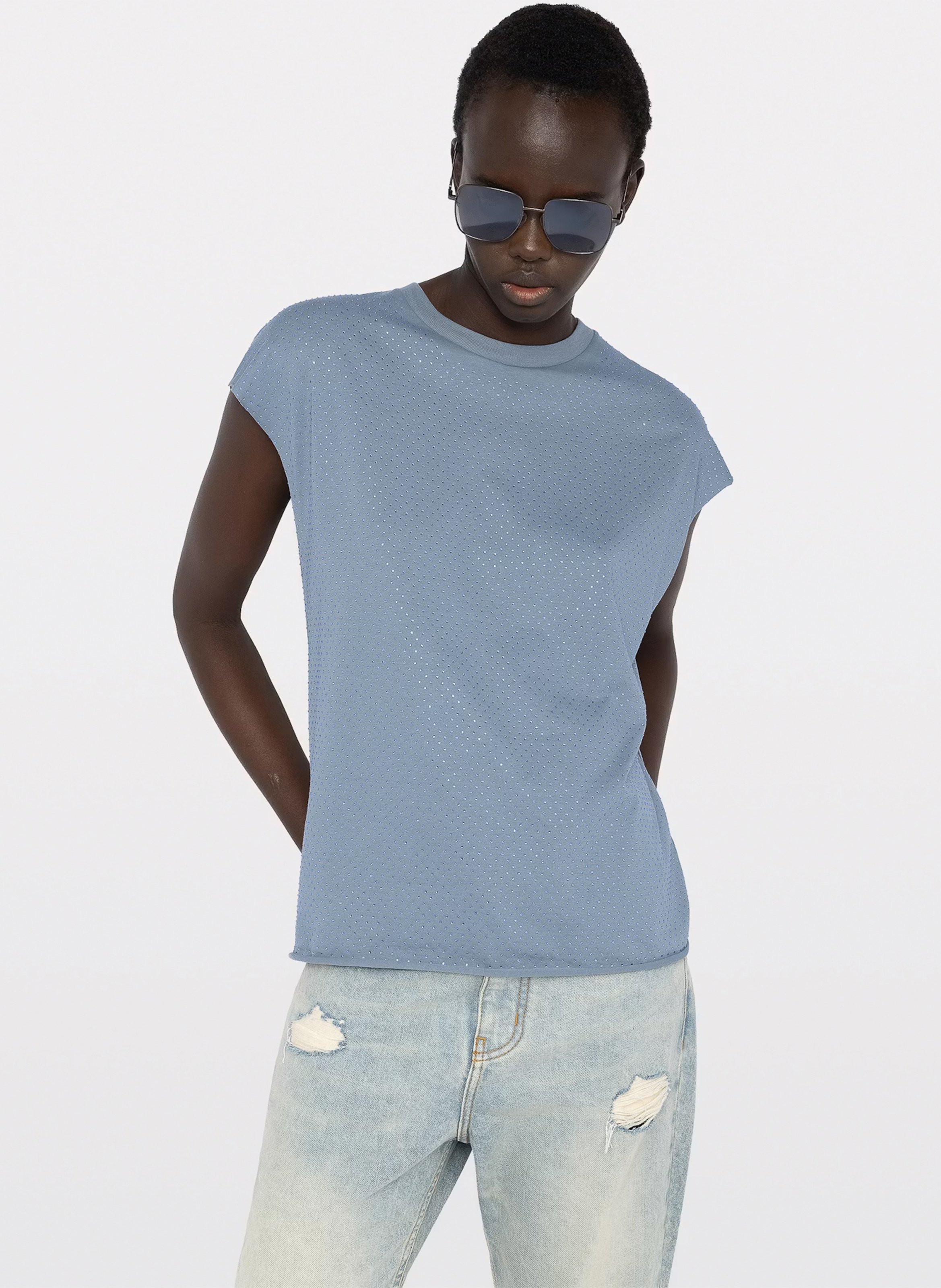 Gerade geschnittenes T-Shirt mit Rundhalsausschnitt und Strass ZADIG&VOLTAIRE Blau