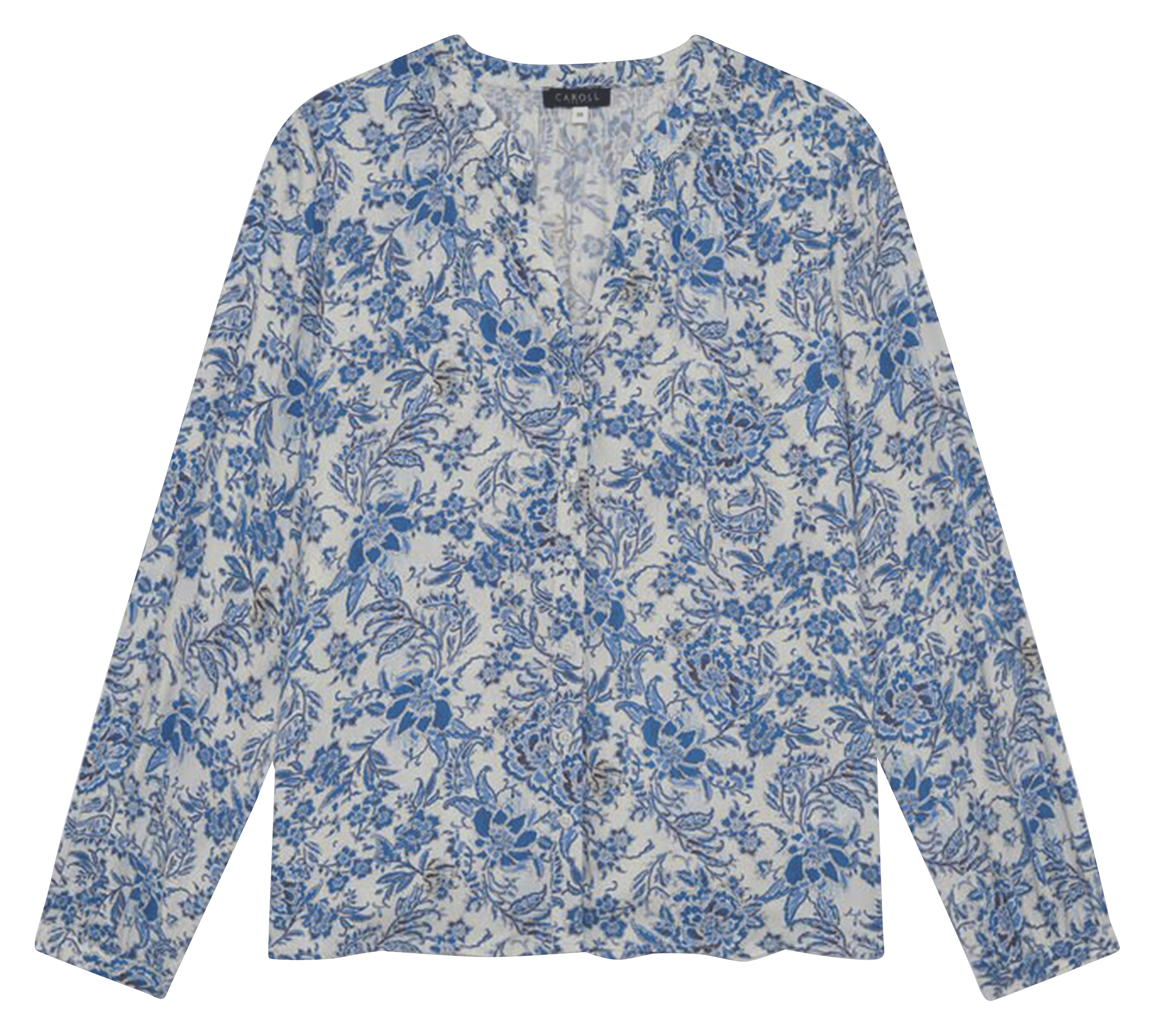 Blouse droite col V imprimée CAROLL Bleu