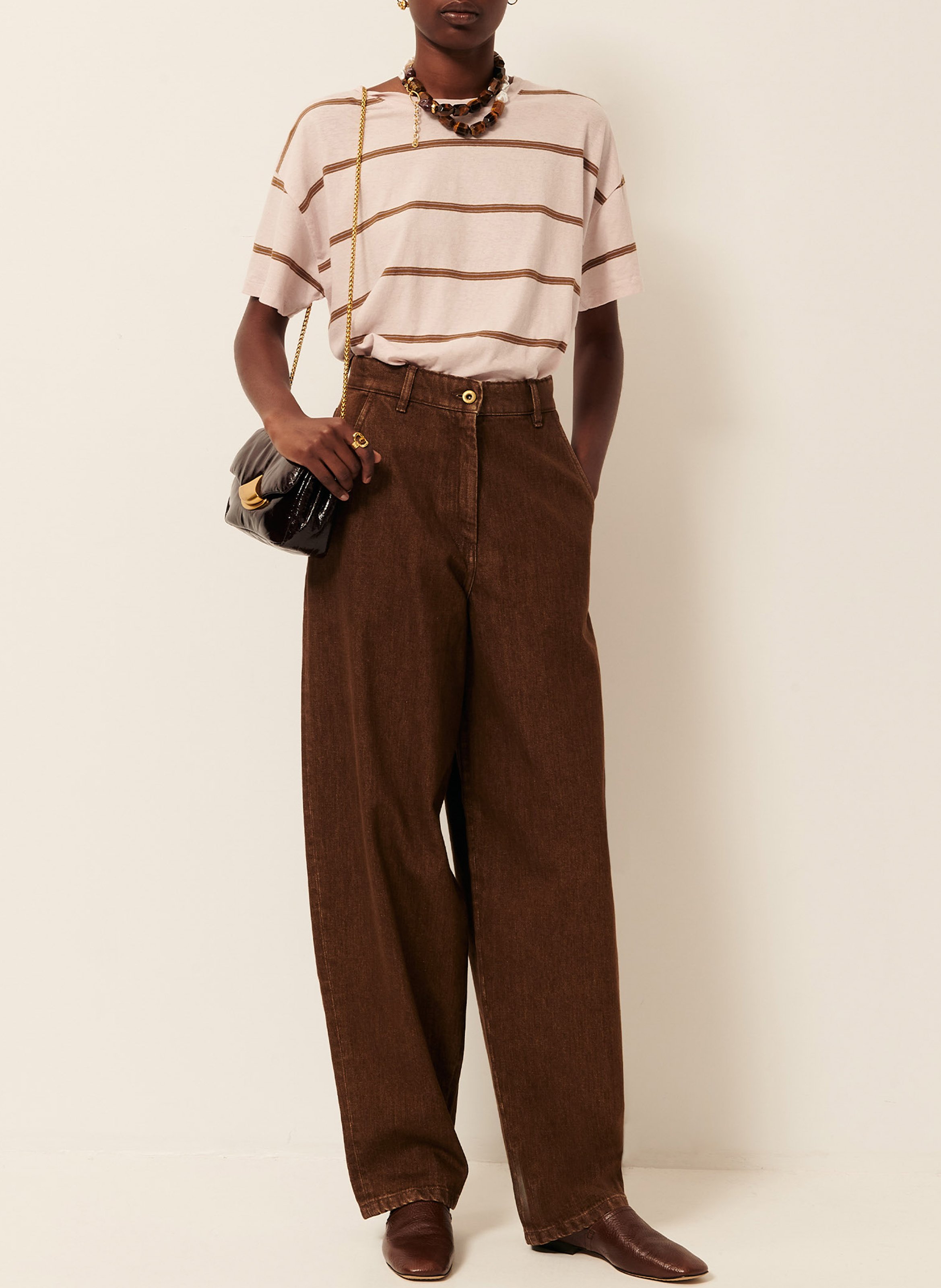 Weites Rundhals-T-Shirt aus Baumwoll-Mix mit Streifen SESSUN Rosa