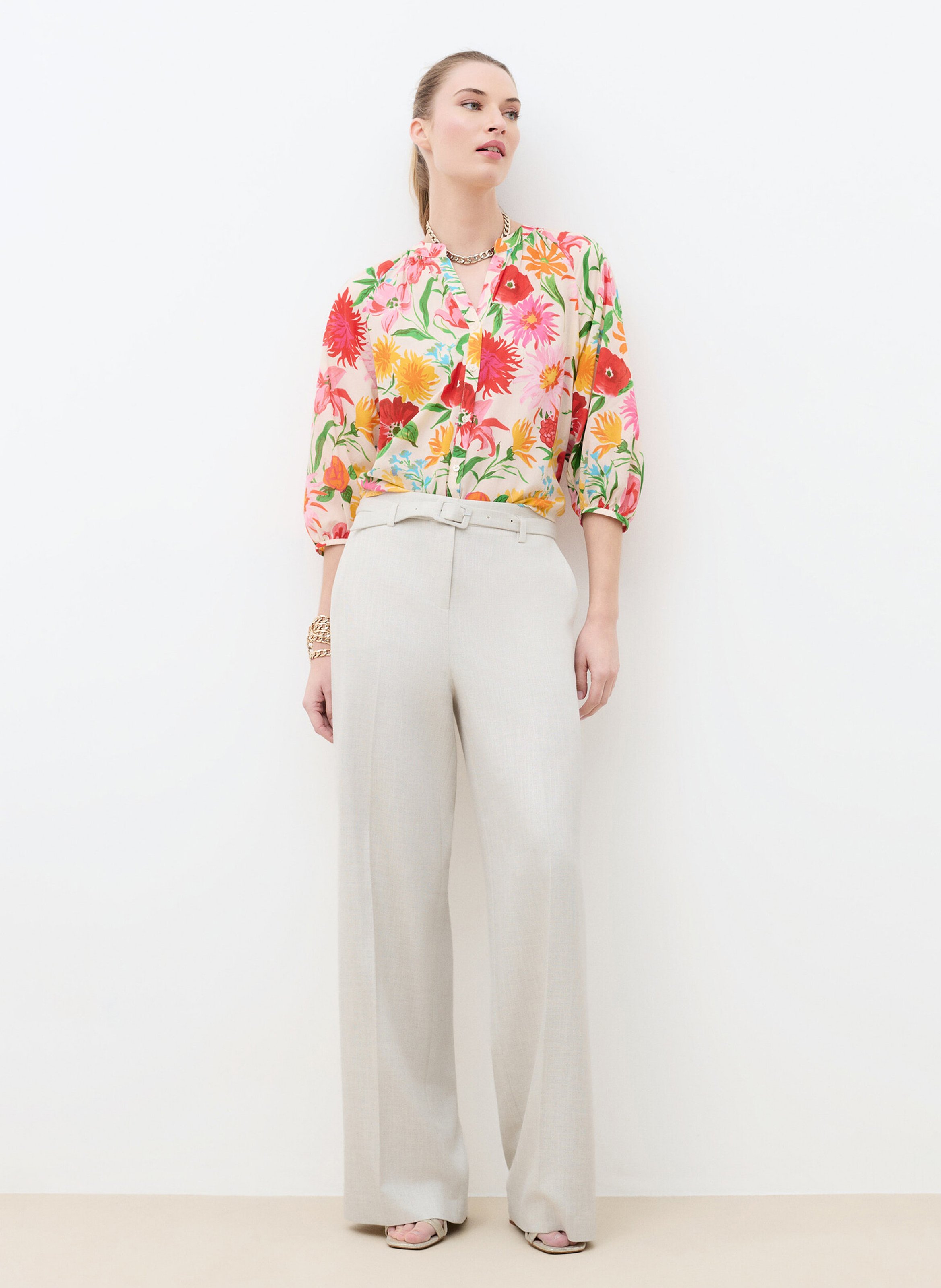 Pantalon tailleur large ceinturé uni  CAROLL Beige