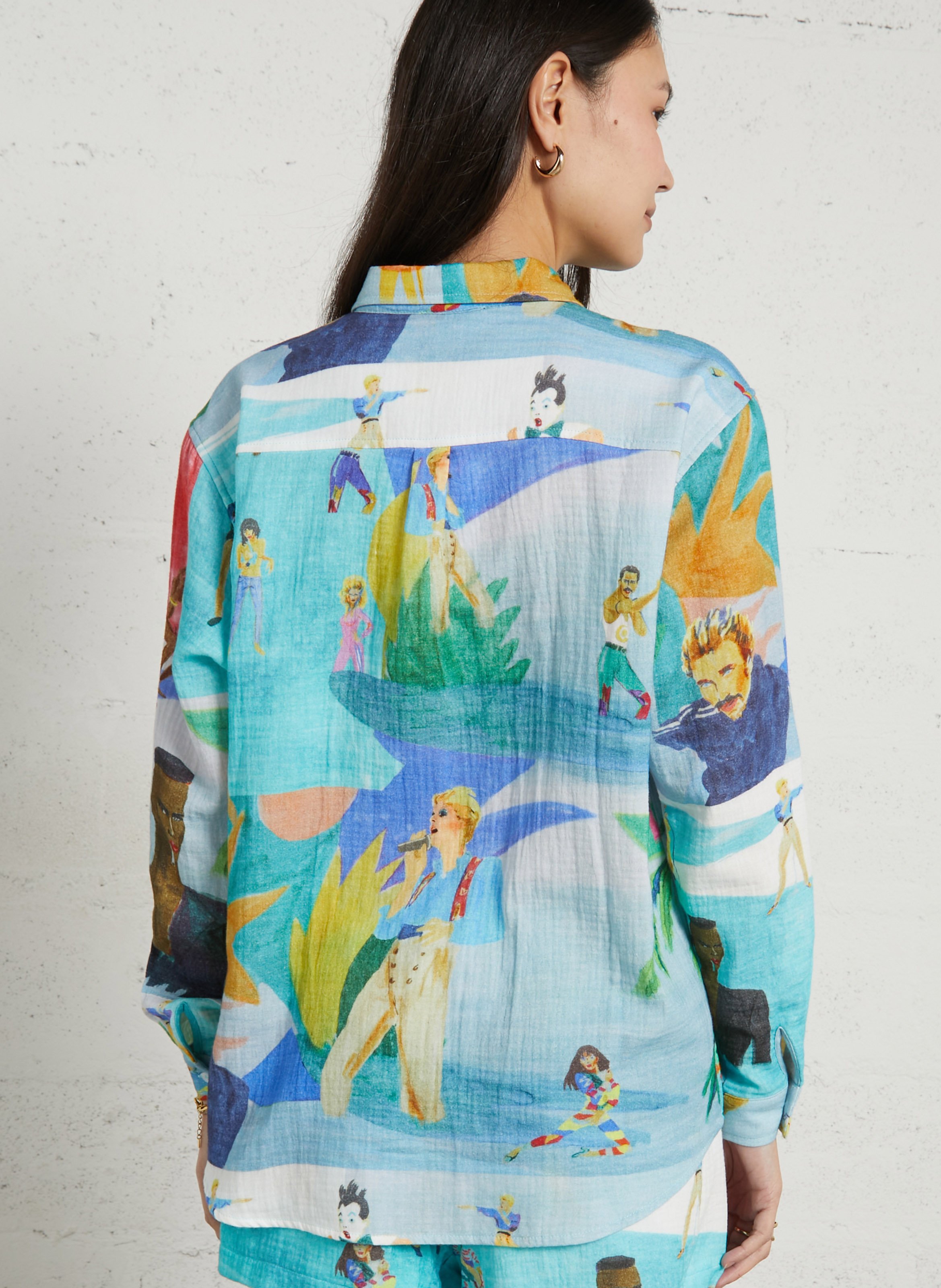 Oversize-Baumwollbluse mit klassischem Kragen und Print G.KERO Blau