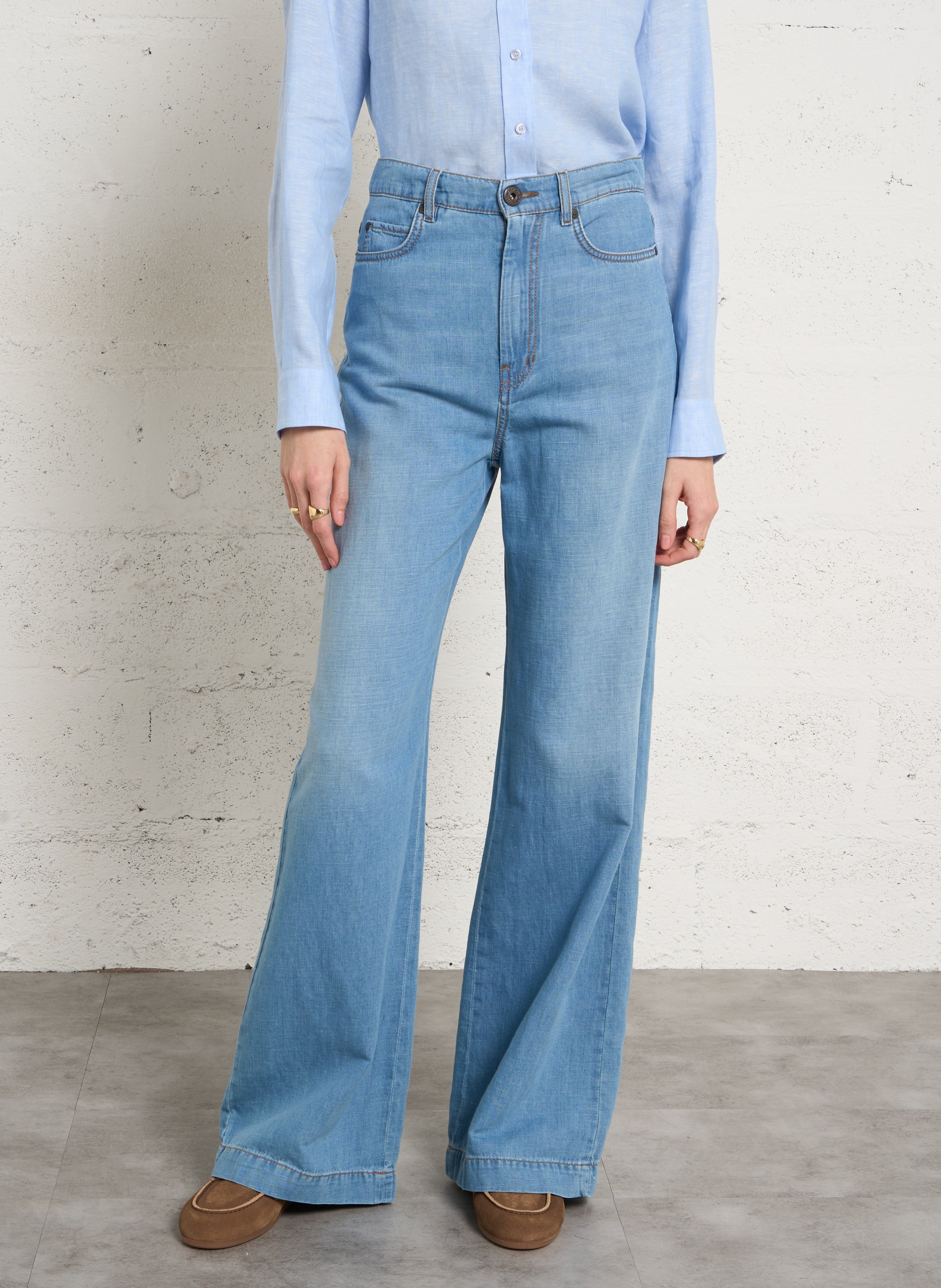 Hoch geschnittene Flare-Jeans aus Baumwolle und Leinen MAX MARA WEEK END