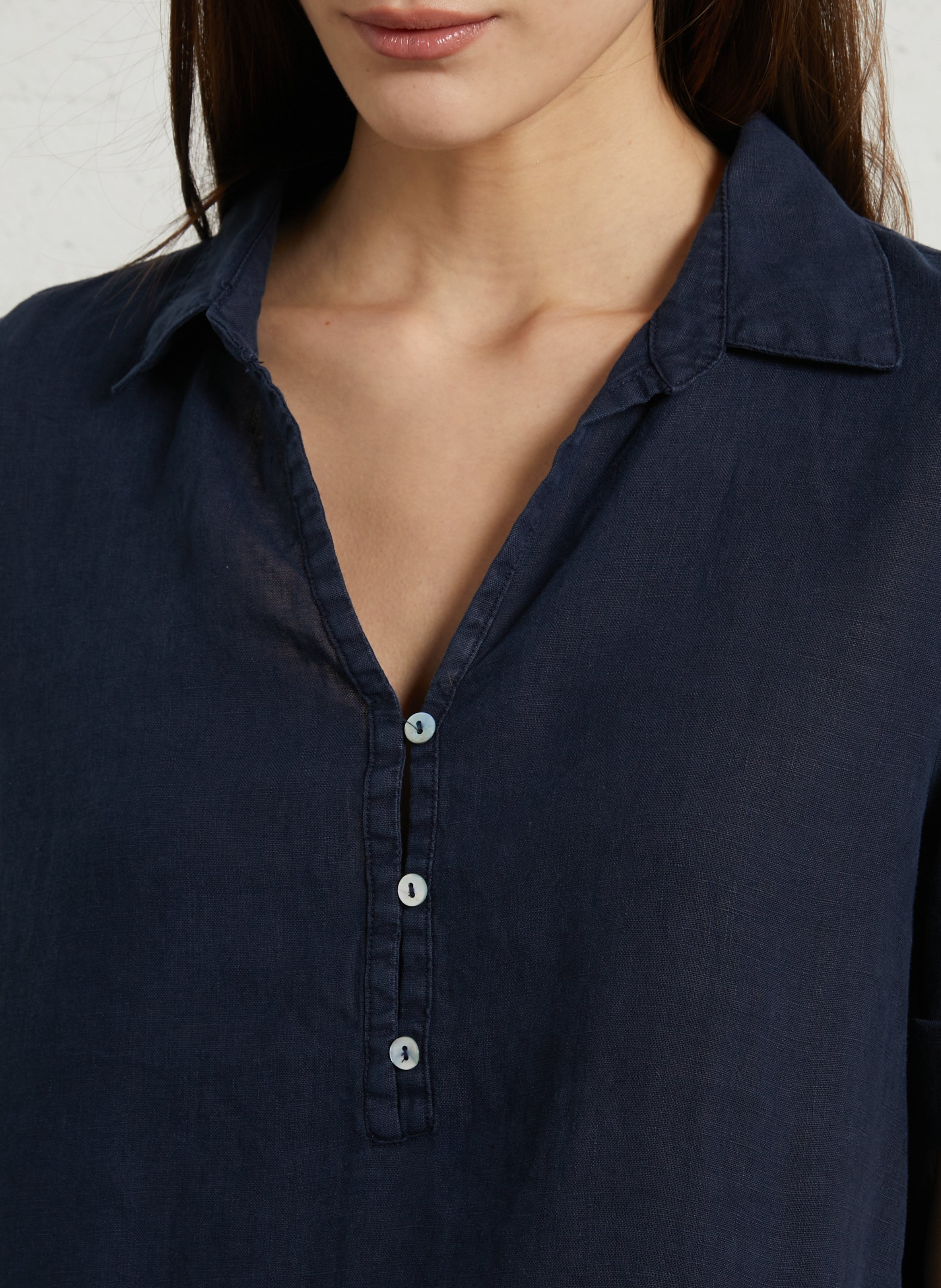 V-neck linen midi dress SUD EXPRESS Blue