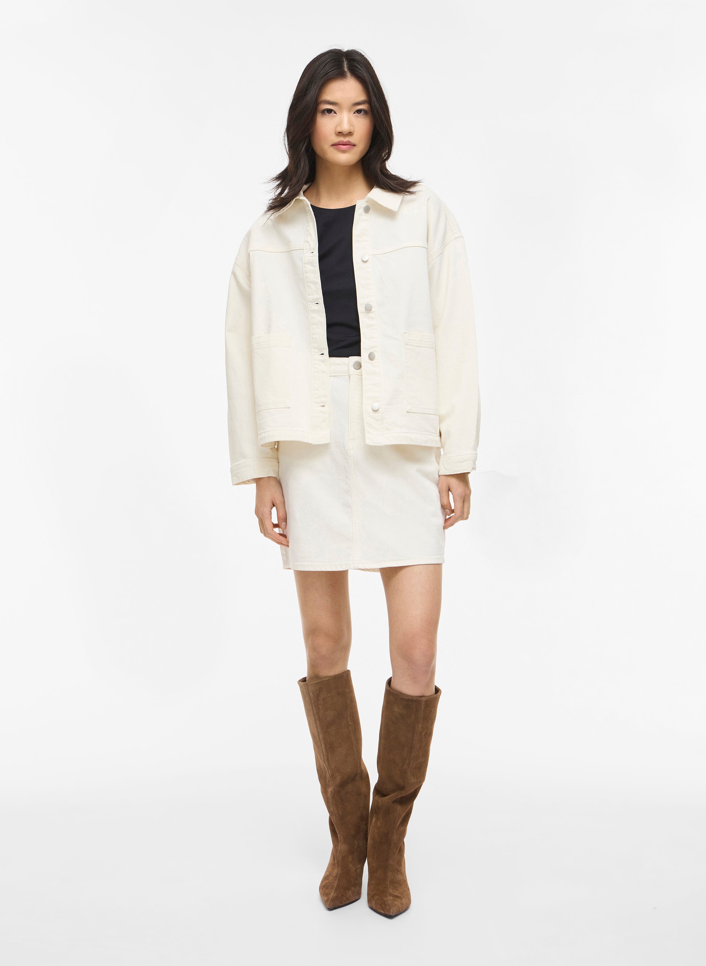 Veste en jean droite en coton mélangé VILA Beige