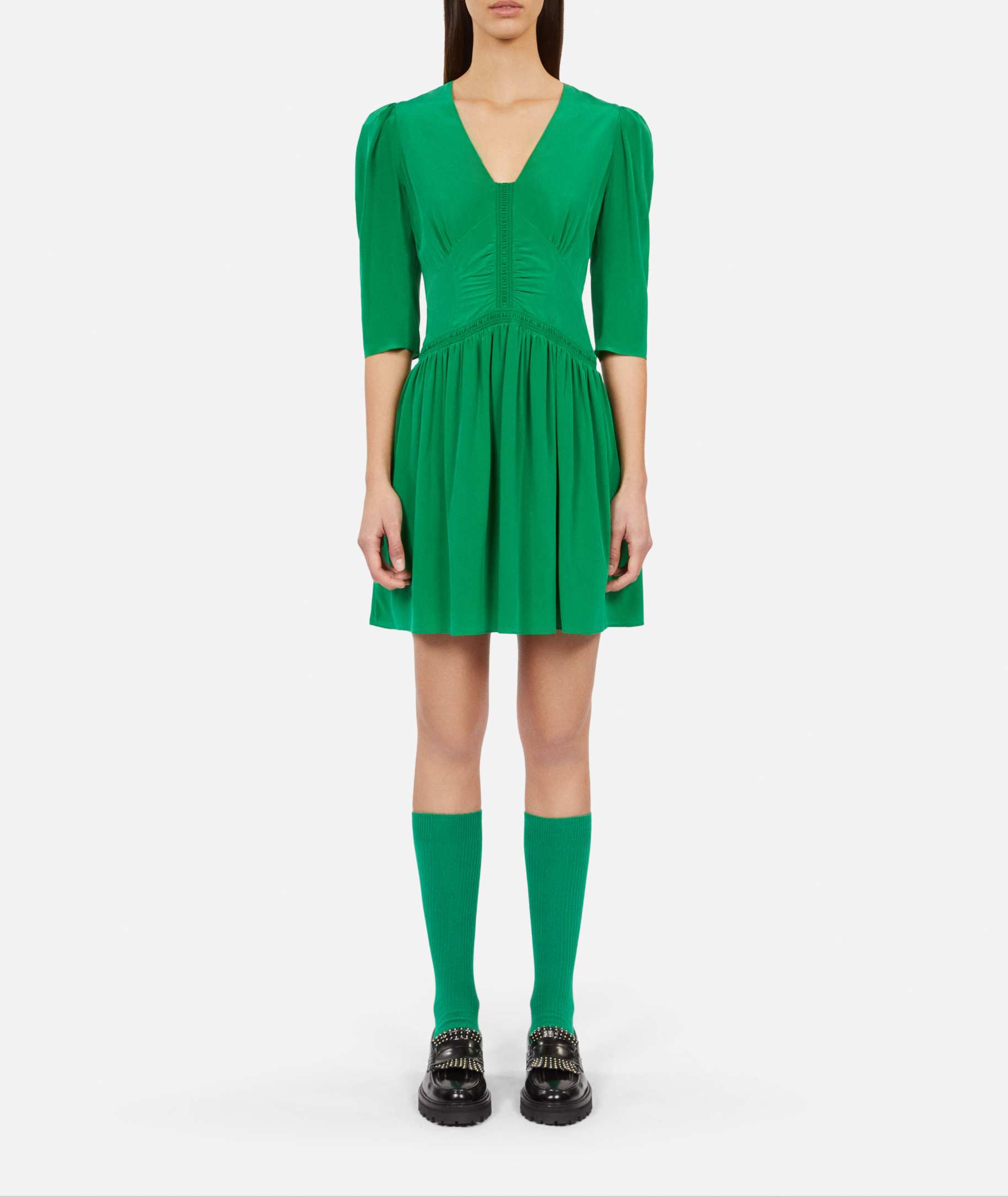 Robe courte col V en soie THE KOOPLES Vert
